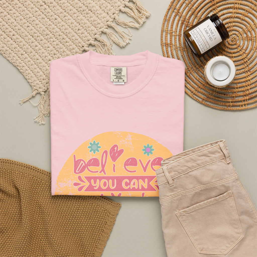 Textured Believe You Can Tee — "Believe You Can and You're Halfway There" Inspirational T‑Shirt