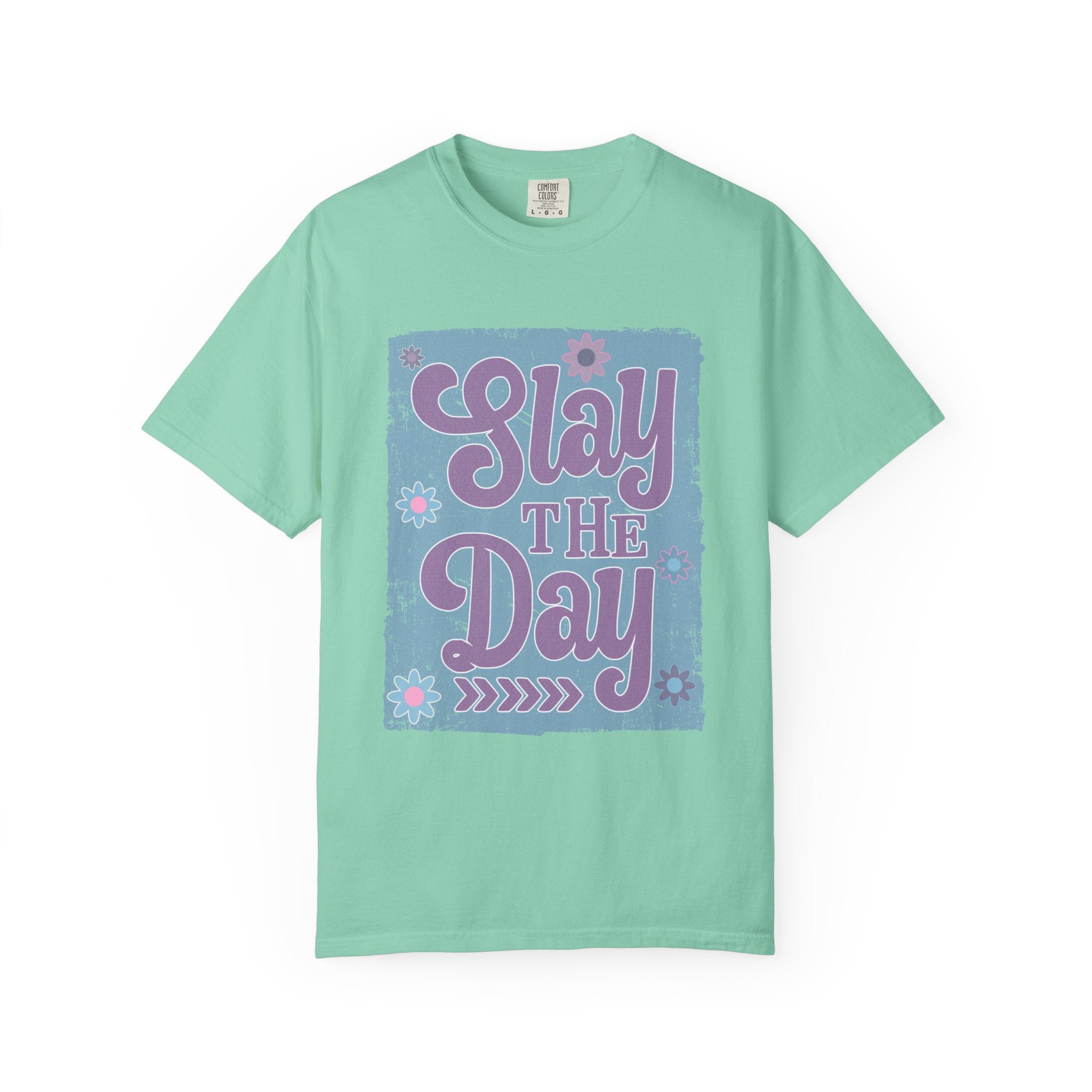 Textured Slay the Day Graphic T-Shirt — Retro Pastel Motivation Tee