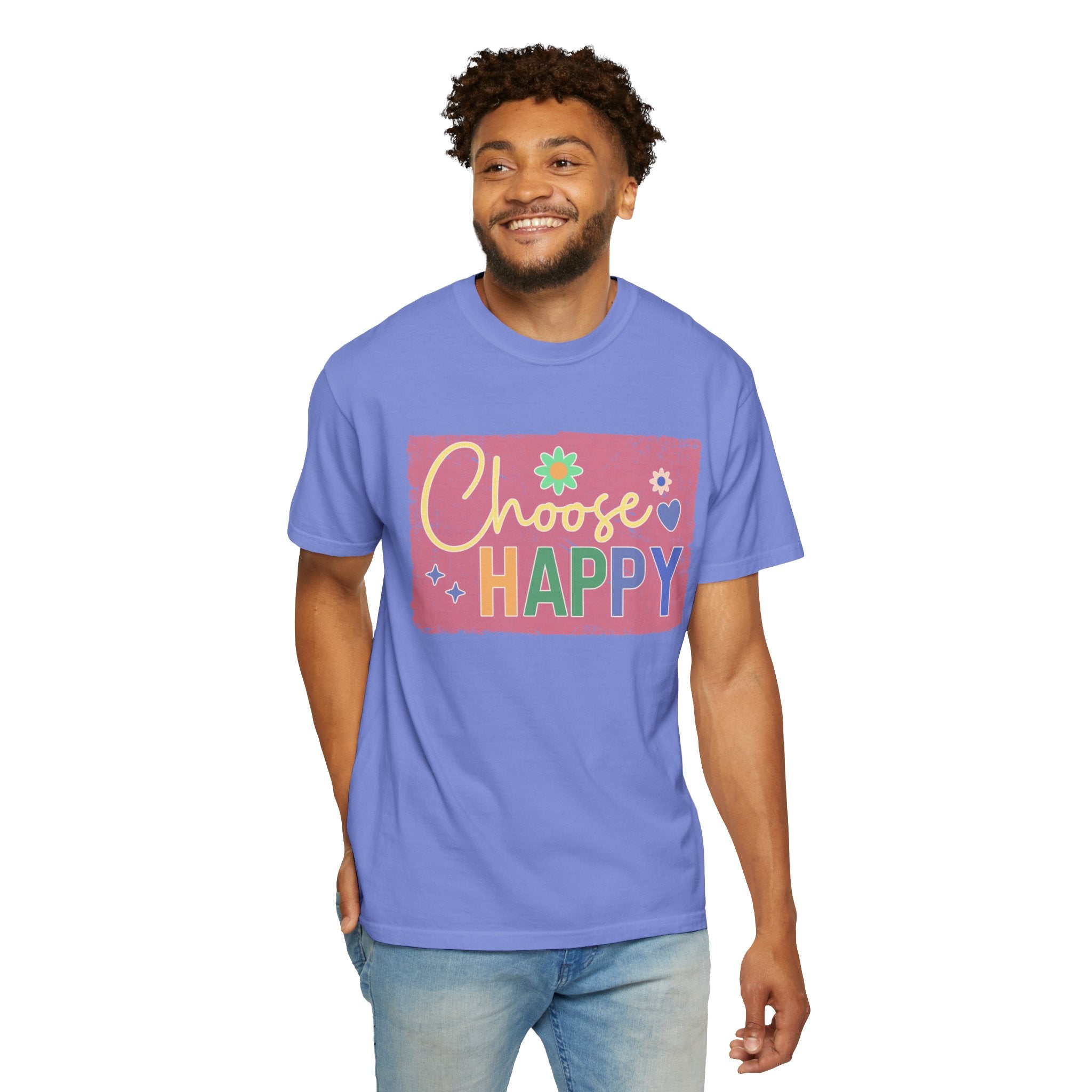 Choose Happy Textured T-Shirt – Retro Floral Positive Vibes Tee