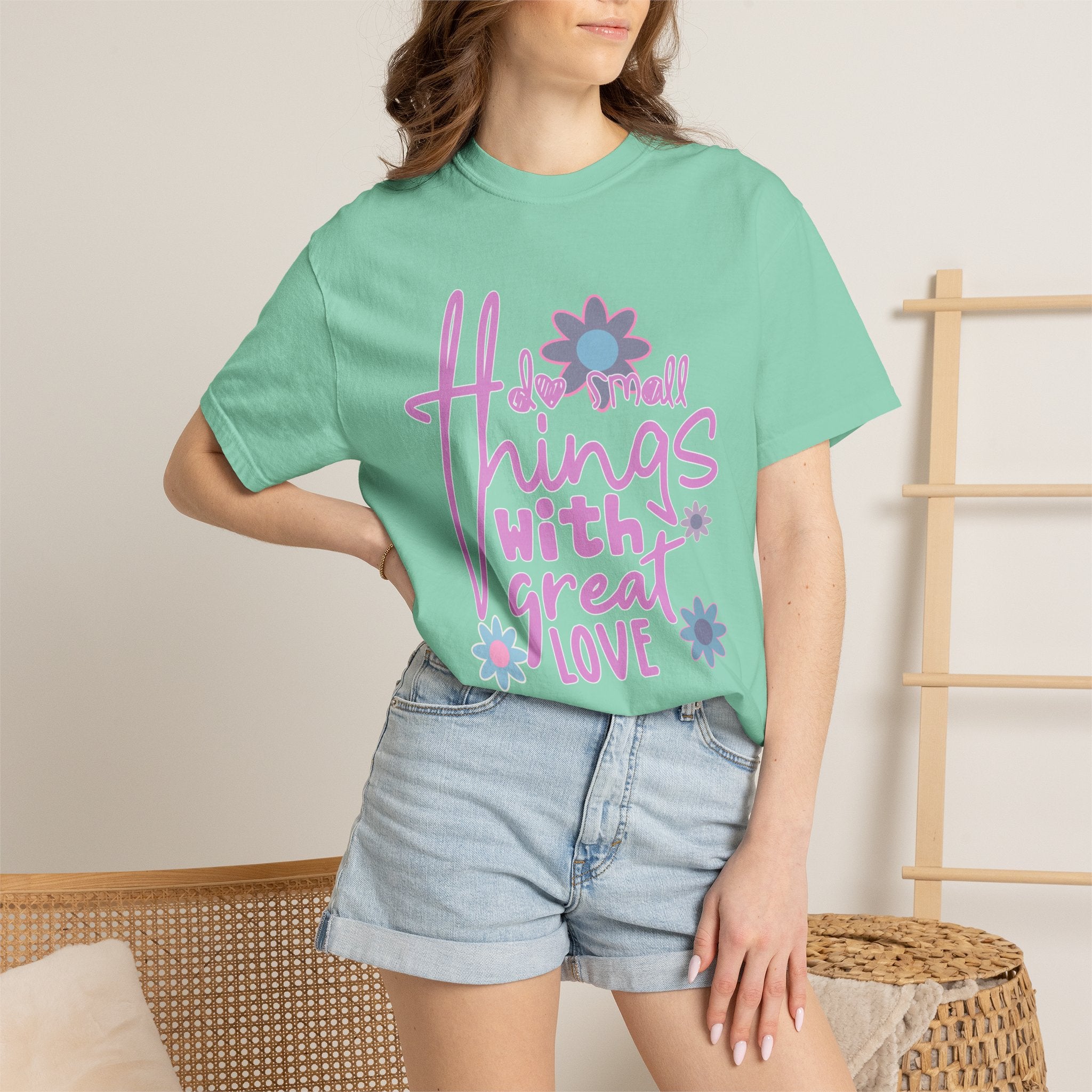Textured T-Shirt — Do Small Things With Great Love Floral Script