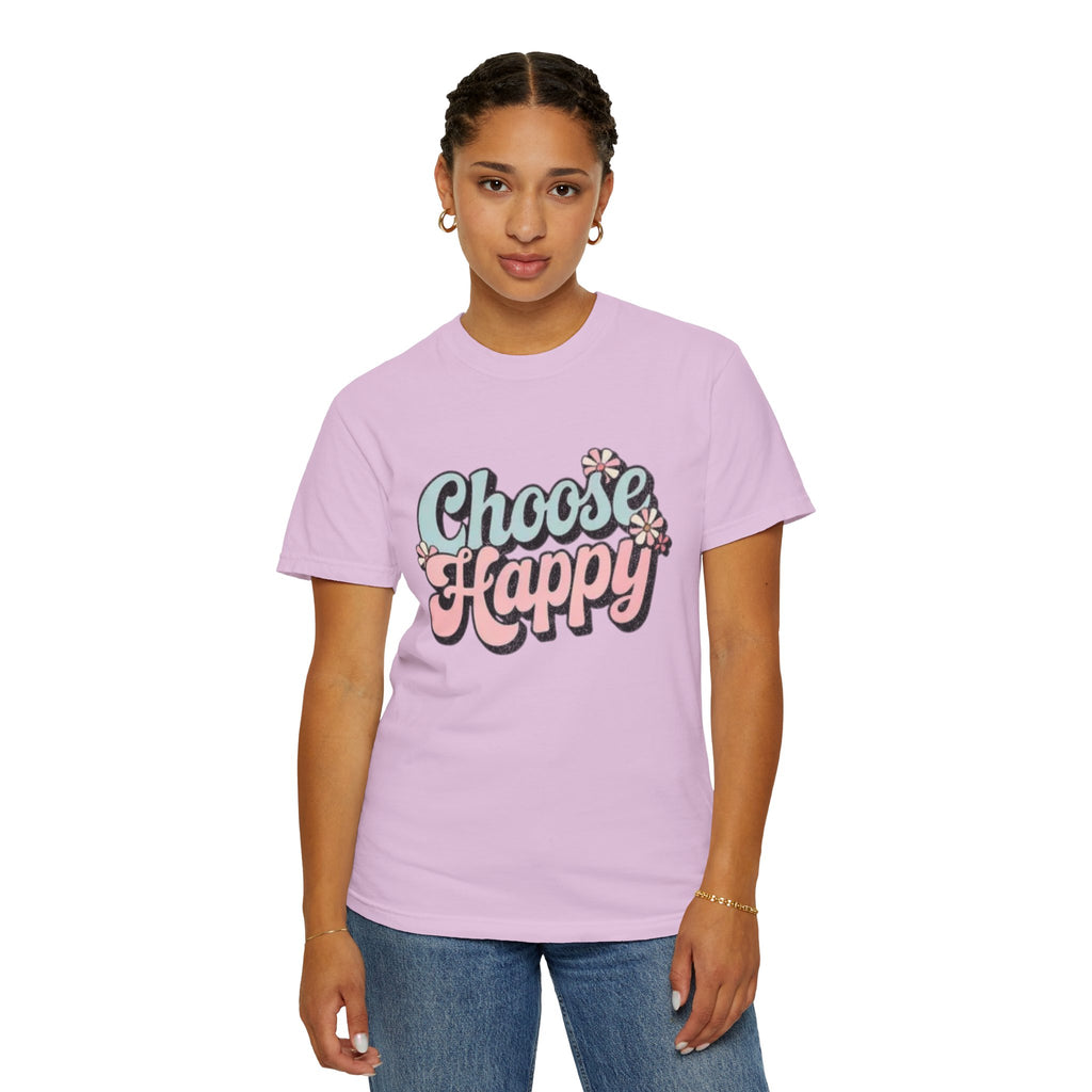 Choose Happy retro script shirt | Textured Positive message tee, pastel floral design