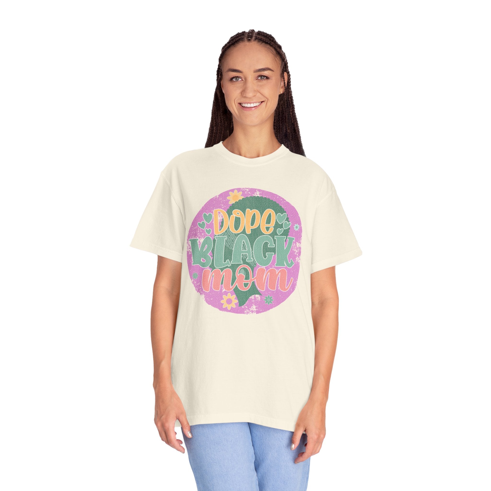 Dope Black Mom Textured T-Shirt — Retro Floral Pride Tee for Black Moms