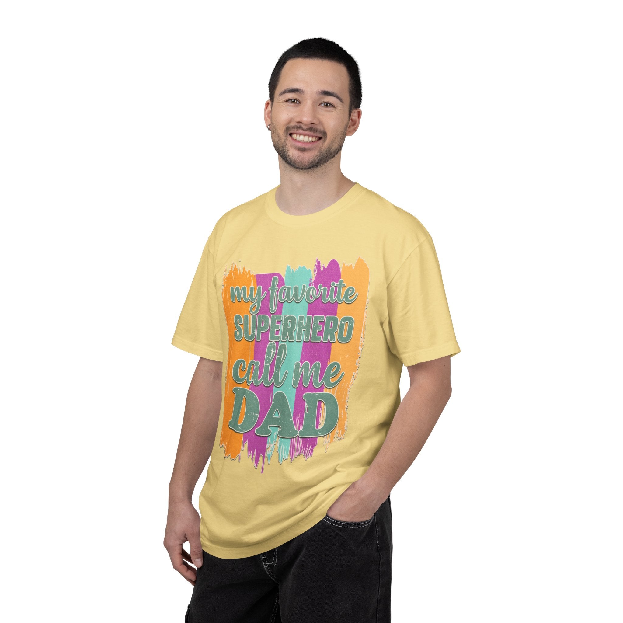 Dad Superhero Textured T-Shirt — "My Favorite Superhero Call Me Dad" Colorful Father's Day Tee