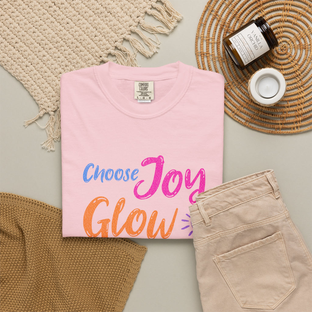 Textured Choose Joy Glow Spread Light Daily T-Shirt — Inspirational Positive Message Tee