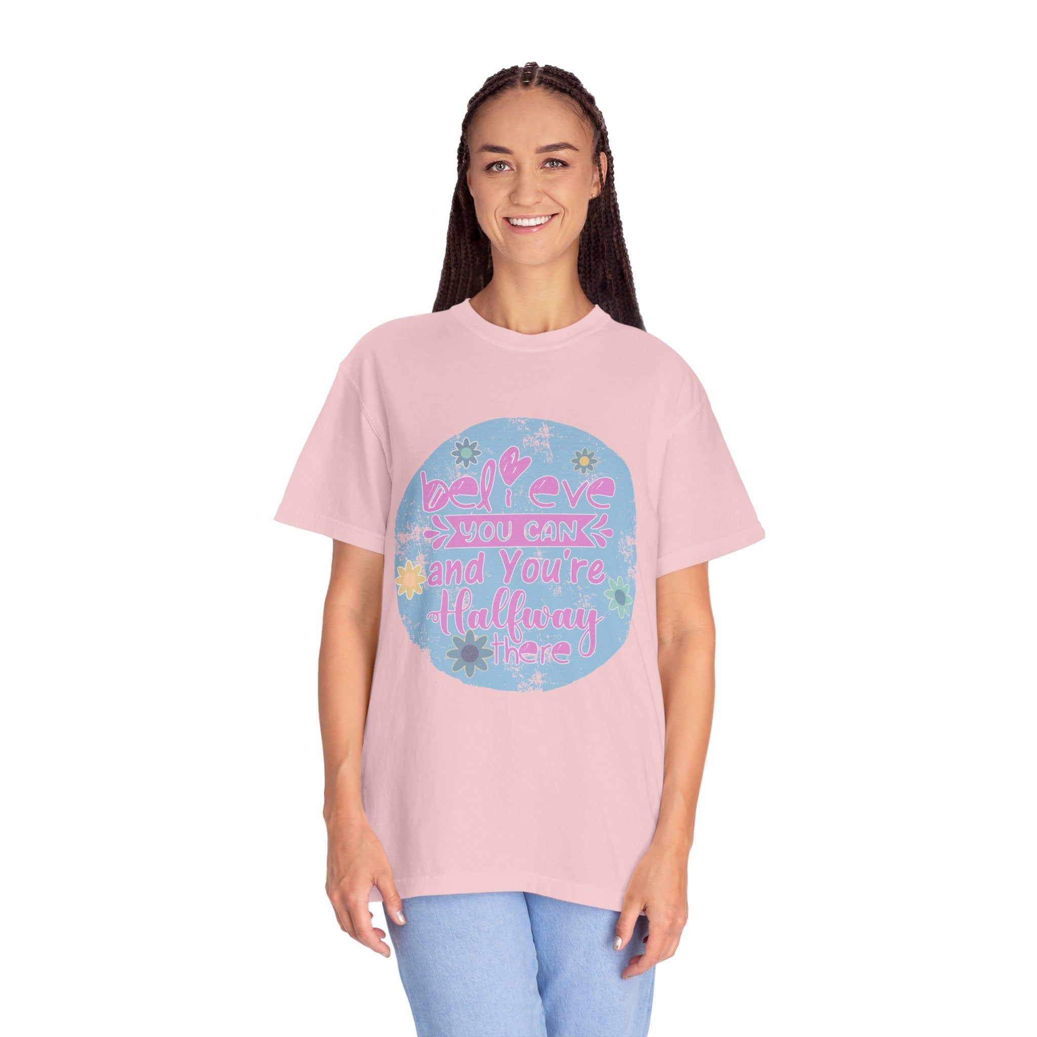 Textured Believe You Can Floral Graphic T-Shirt — Inspirational Motivational Tee