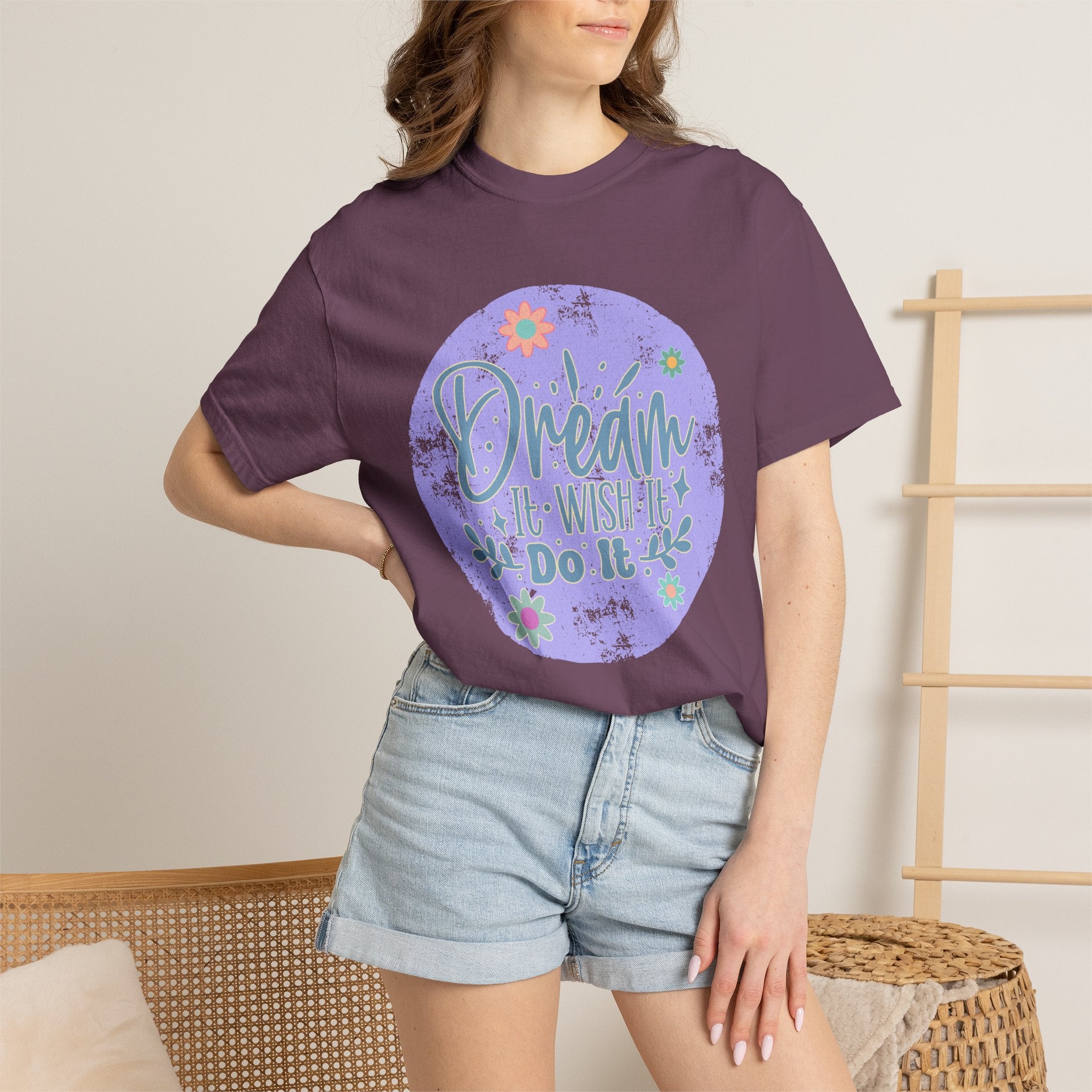 Dream Wish It Do It Textured T-Shirt — Inspirational Floral Graphic Tee