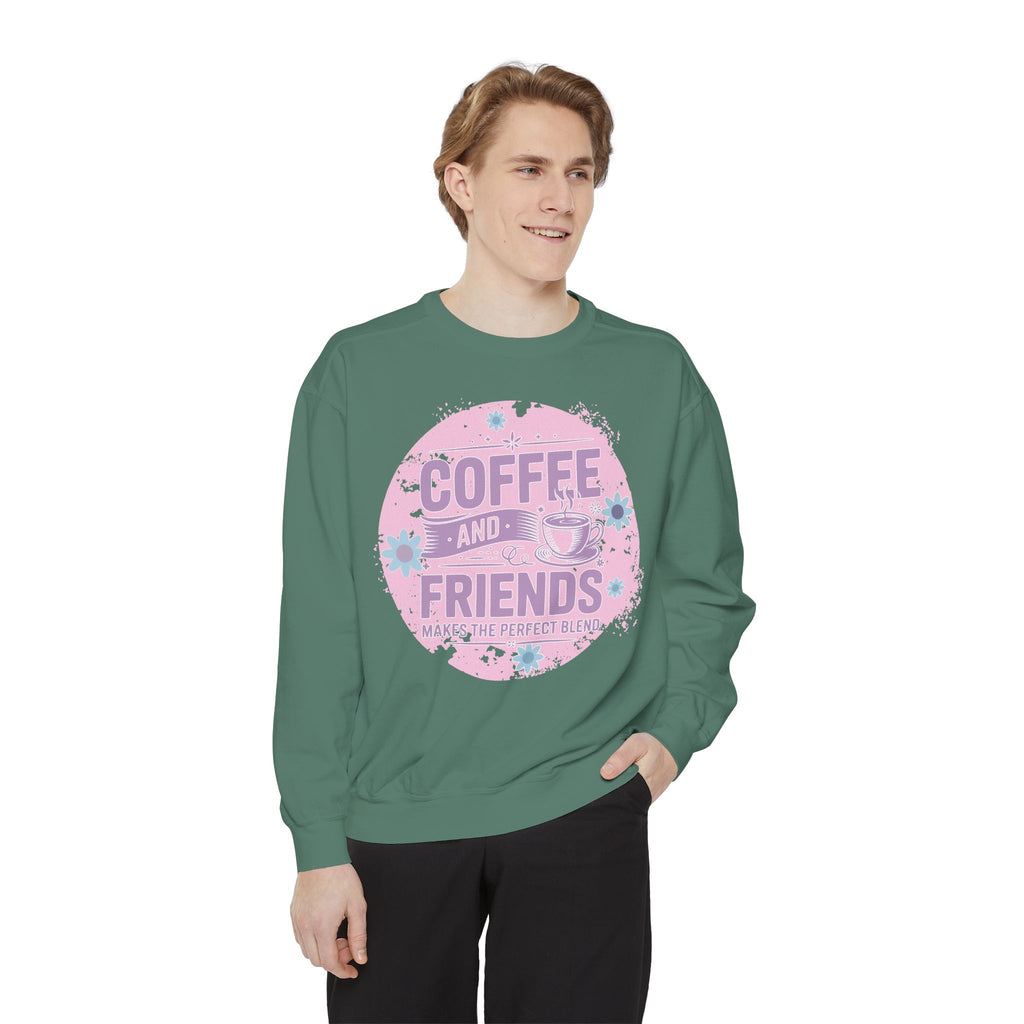 Coffee and Friends Sweatshirt — Cozy Floral Coffee Quote Crewneck