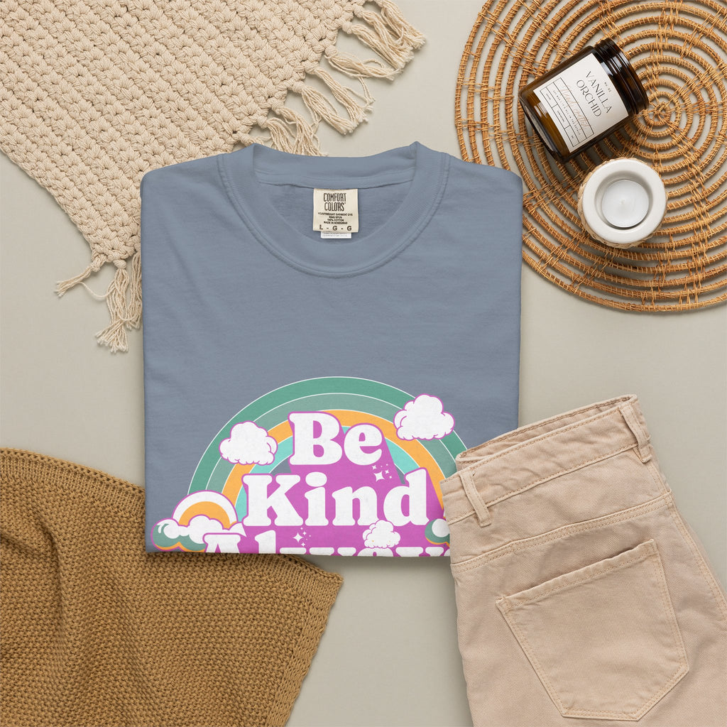 Be Kind Always Textured T-Shirt — Retro Rainbow Positive Message Tee