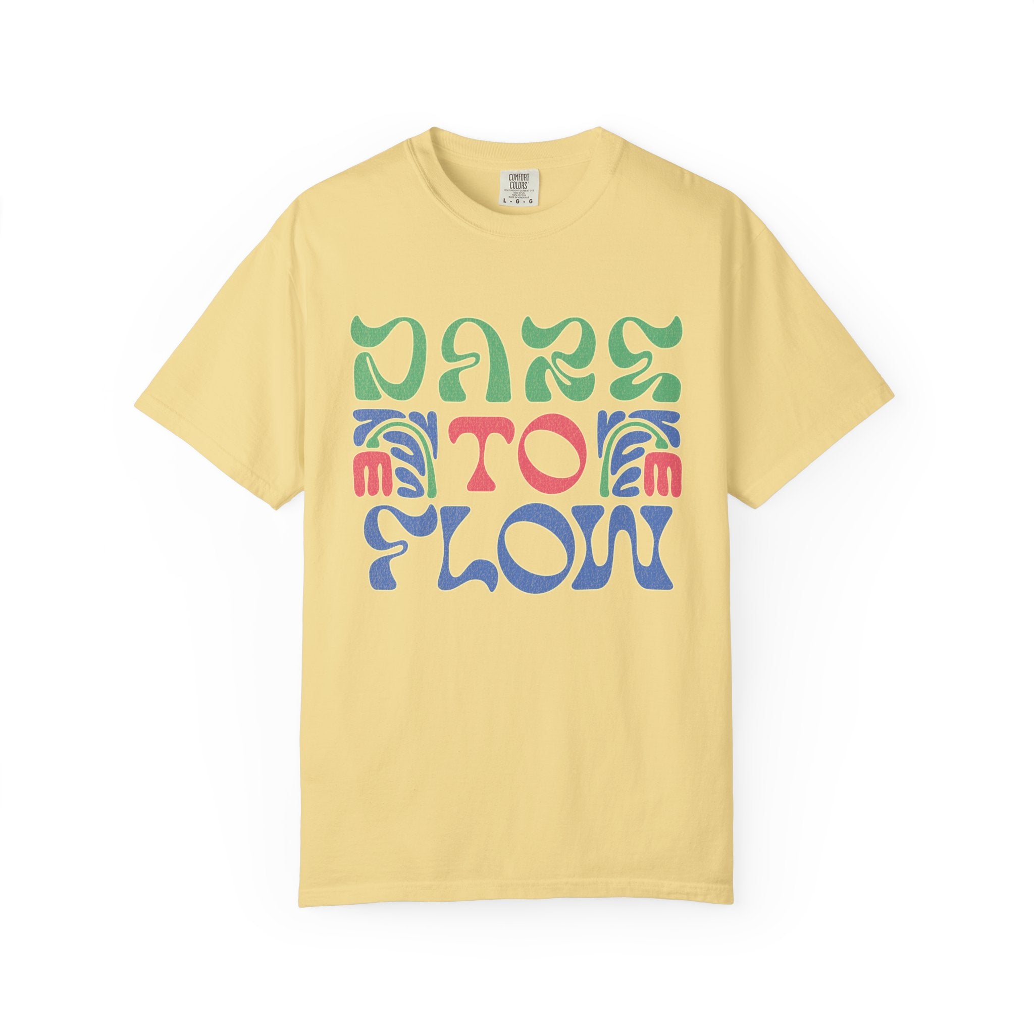 Textured Dare To Flow T-Shirt | Textured Retro Groovy Typography, Colorful Wave Design