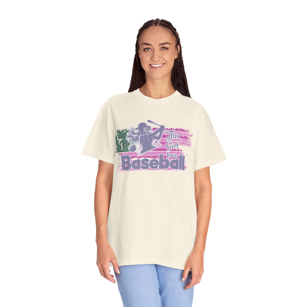 Girls Love Baseball Textured T-Shirt — Feminine Retro Baseball Tee