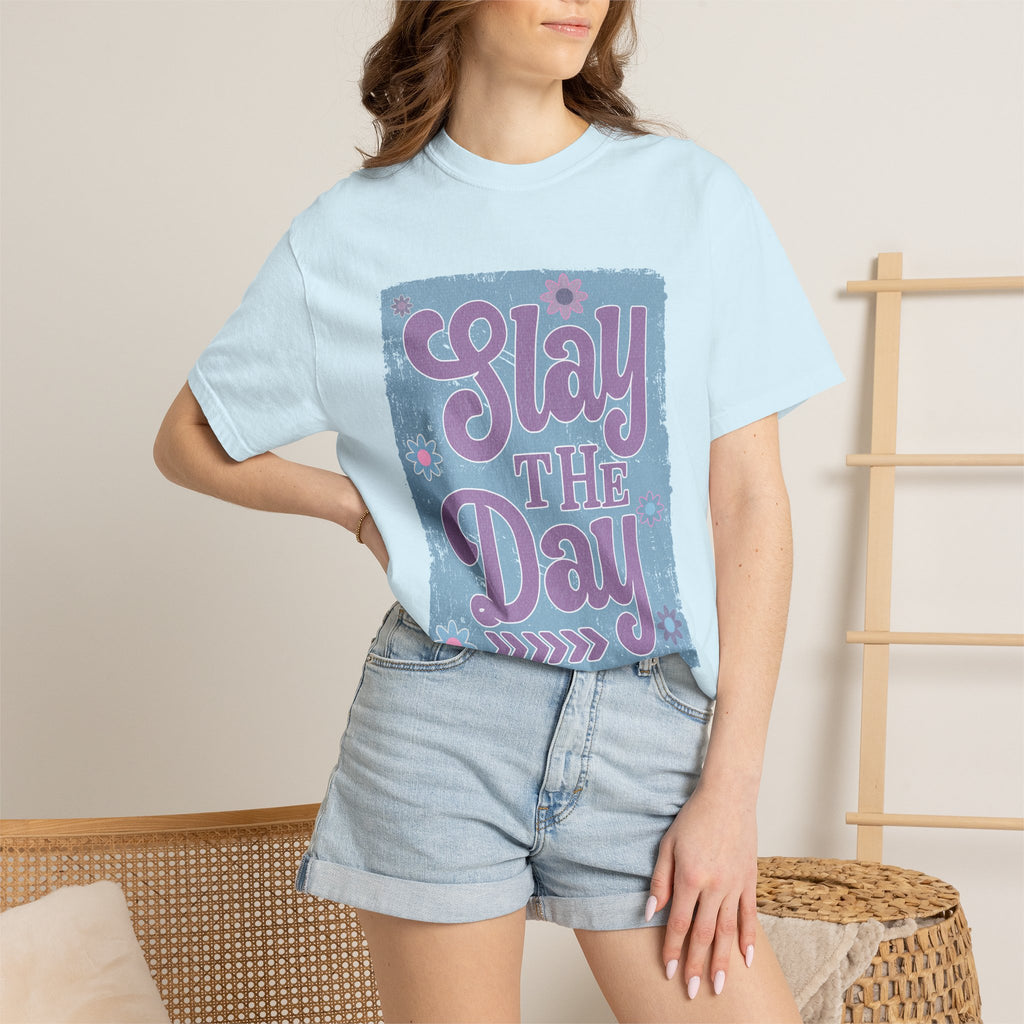 Textured Slay the Day Graphic T-Shirt — Retro Pastel Motivation Tee