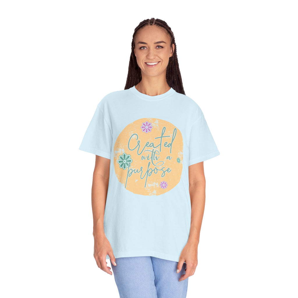 Created with a Purpose T-shirt |Textured Floral Handlettering Circle Design