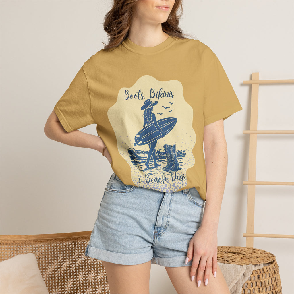 Textured Surf Vibes T-Shirt — 'Beach, Bikinis & Beach Days' Vintage Surf Graphic