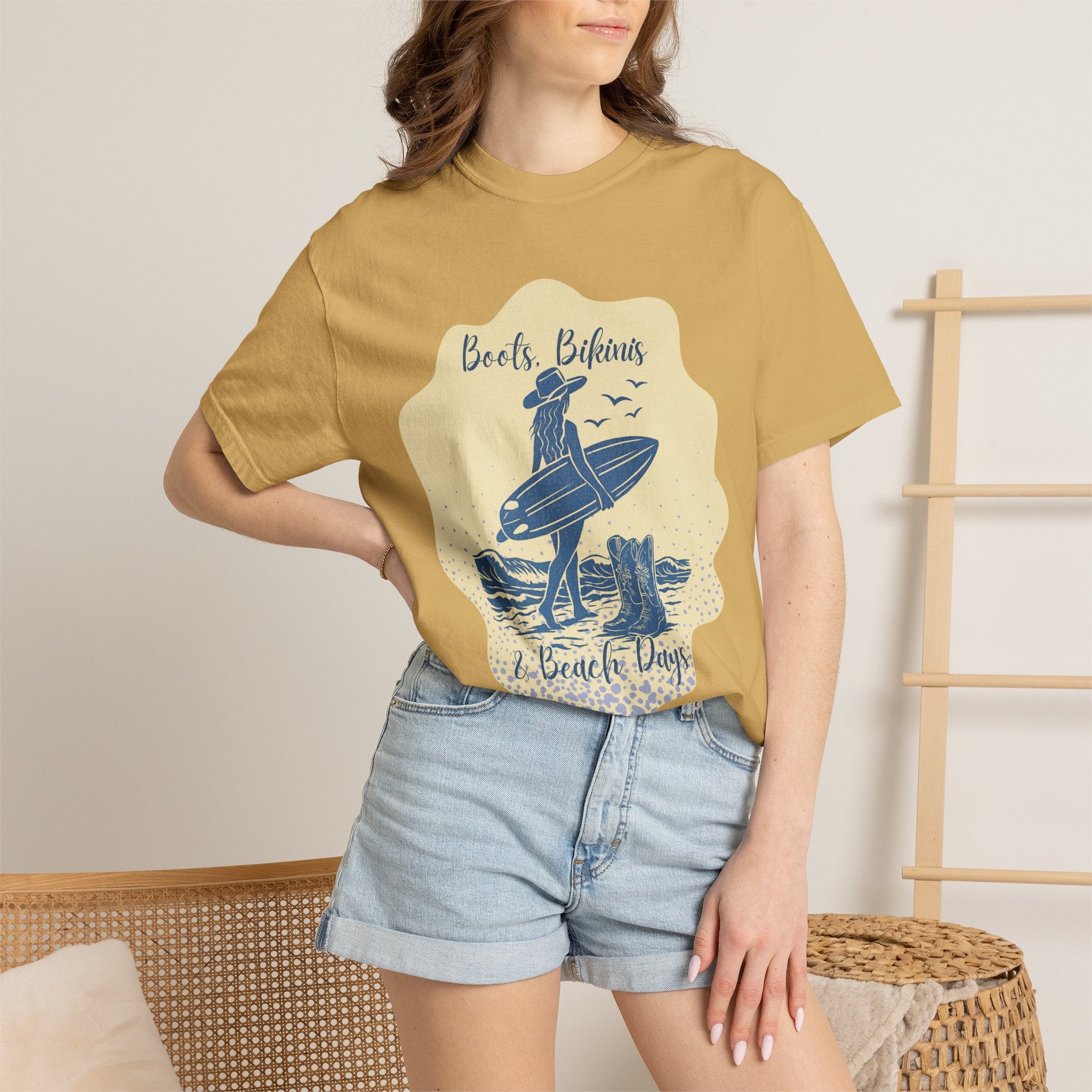 Textured Surf Vibes T-Shirt — 'Beach, Bikinis & Beach Days' Vintage Surf Graphic