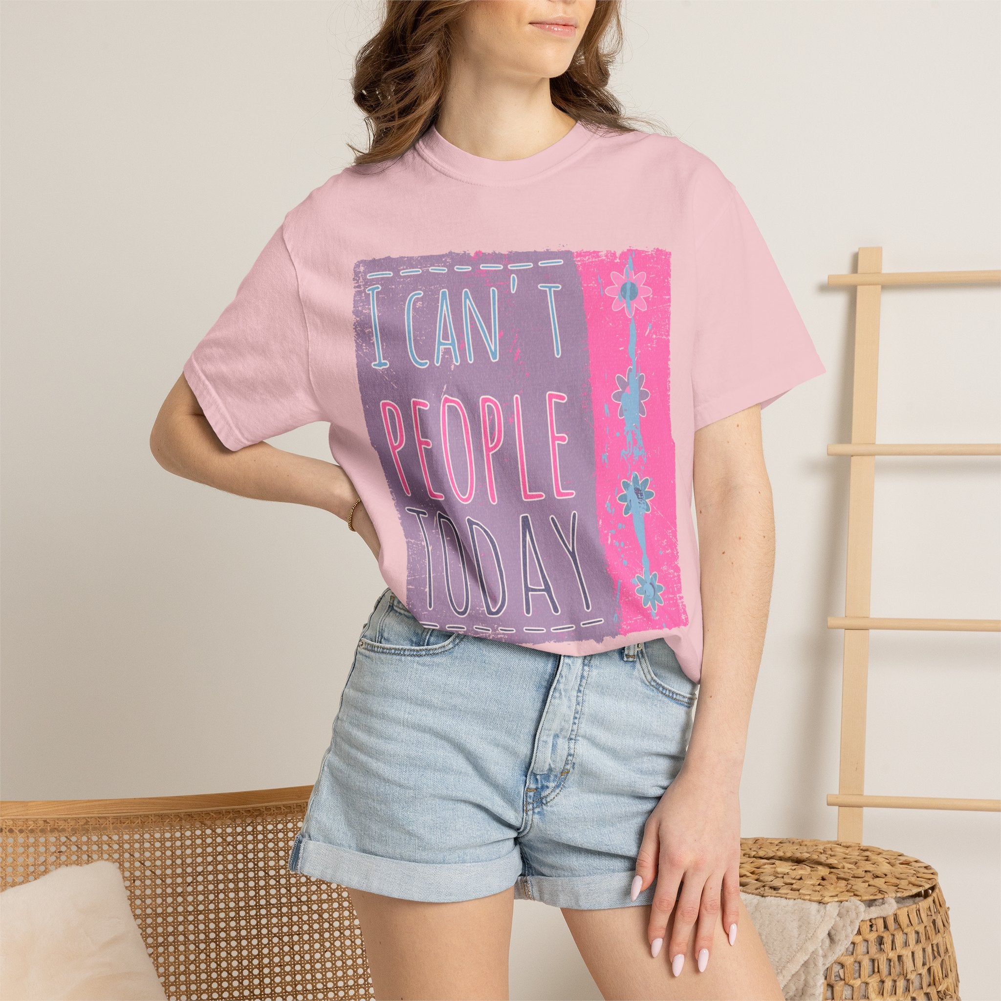 I Can't People Today Textured T-Shirt – Funny Introvert Graphic Tee