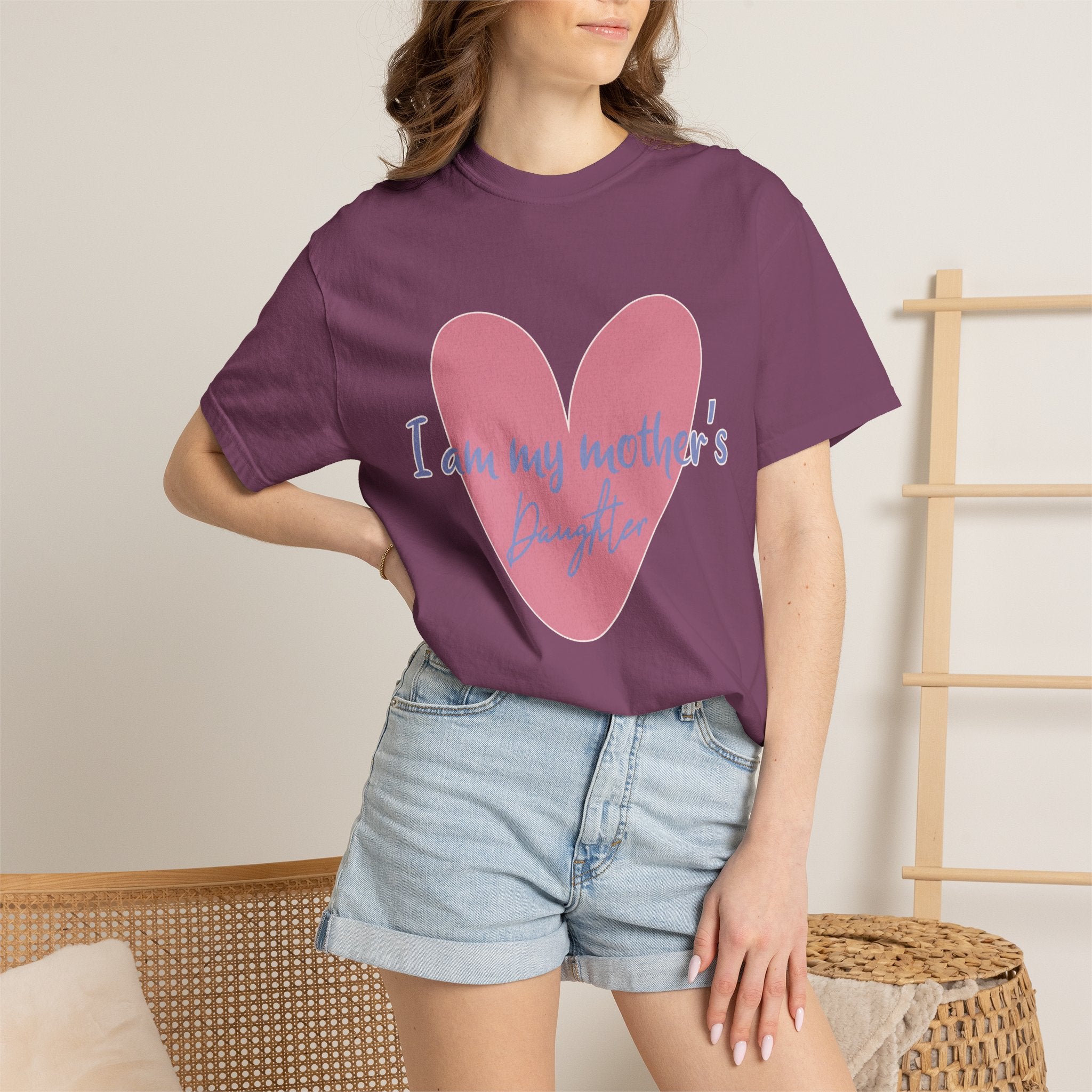 I Am My Mother's Daughter Textured T-Shirt — Pink Heart Mother's Day Tee