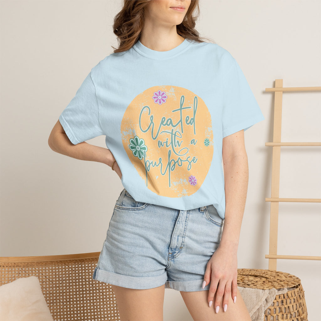 Created with a Purpose T-shirt |Textured Floral Handlettering Circle Design