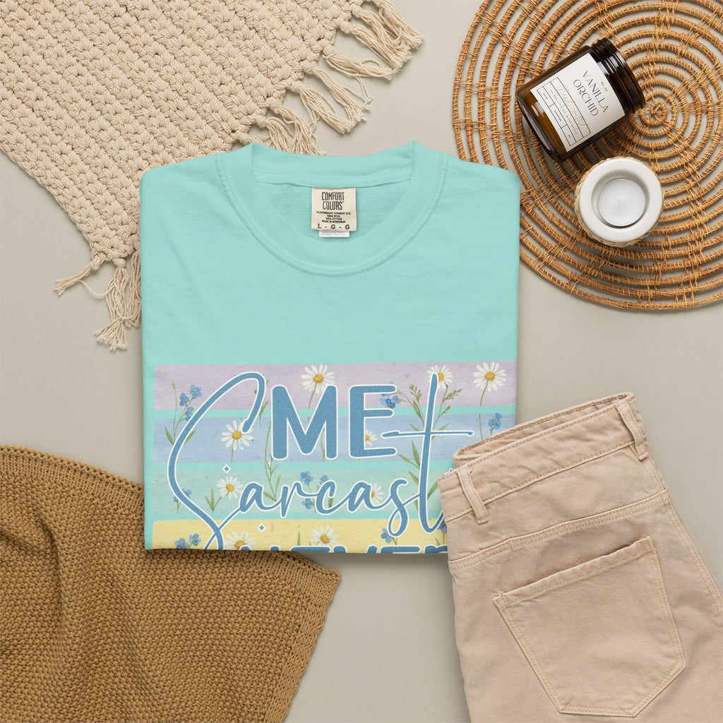 Textured Me Sarcastic Never T‑Shirt — Funny Retro Pastel Striped Tee for Sarcasm Lovers