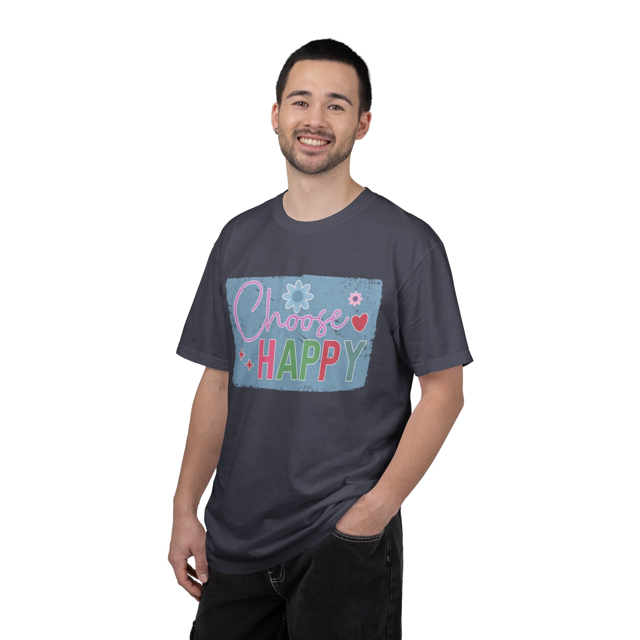Choose HappyTextured T-Shirt — Positive Floral Graphic Tee
