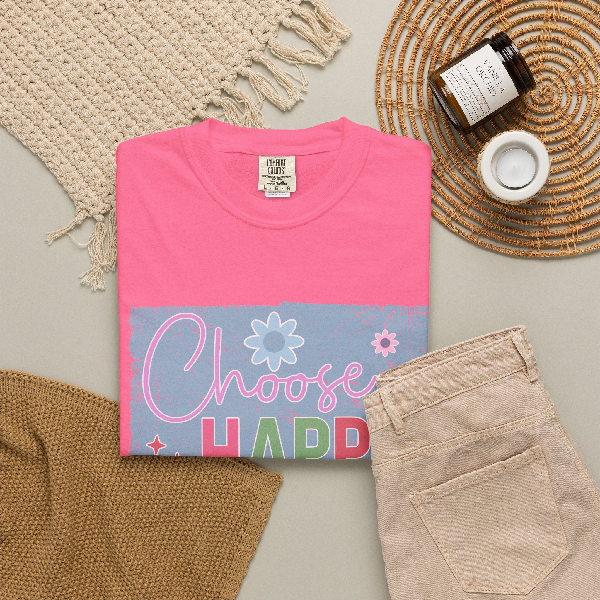 Choose HappyTextured T-Shirt — Positive Floral Graphic Tee