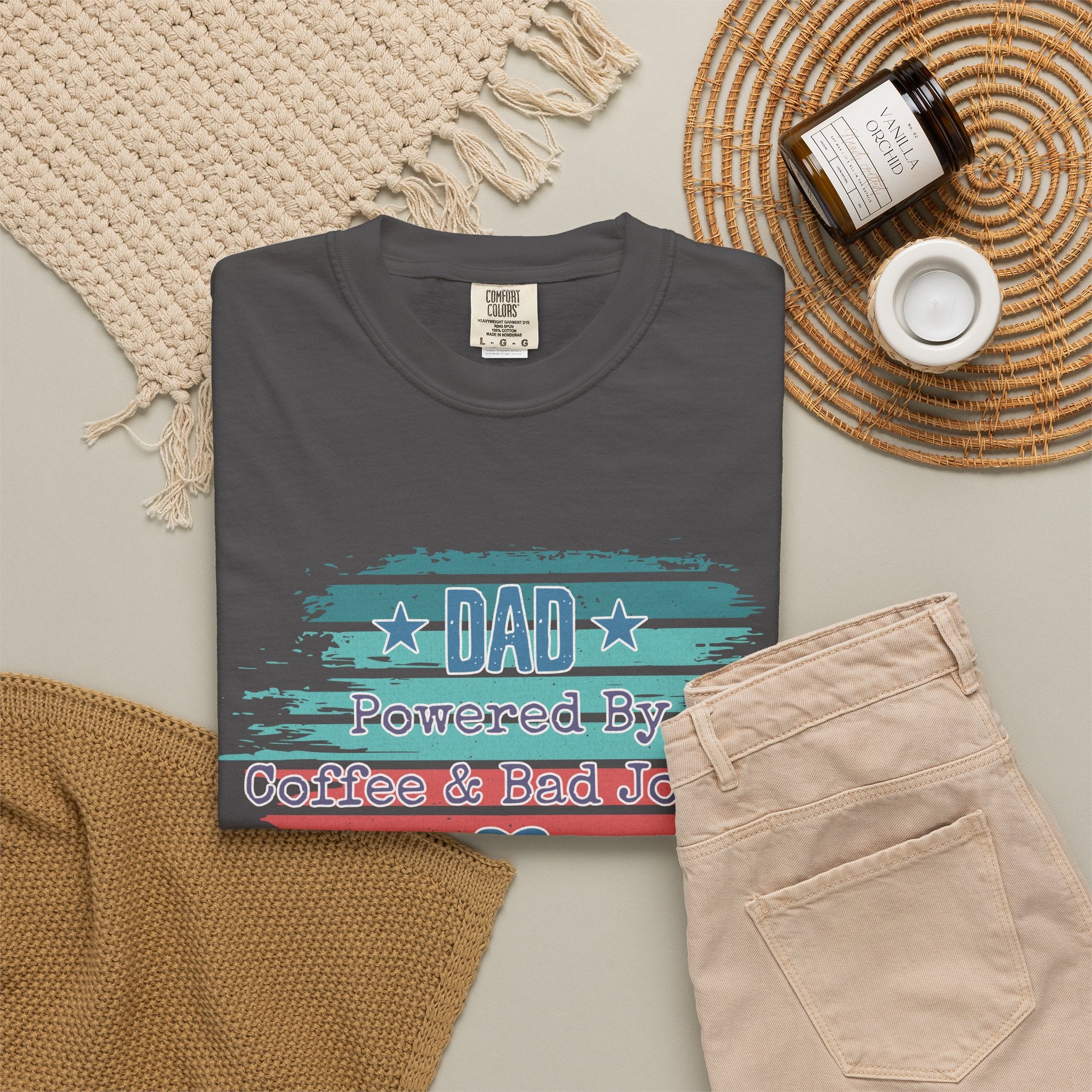 Dad "Powered by Coffee & Bad Jokers" Textured T-Shirt