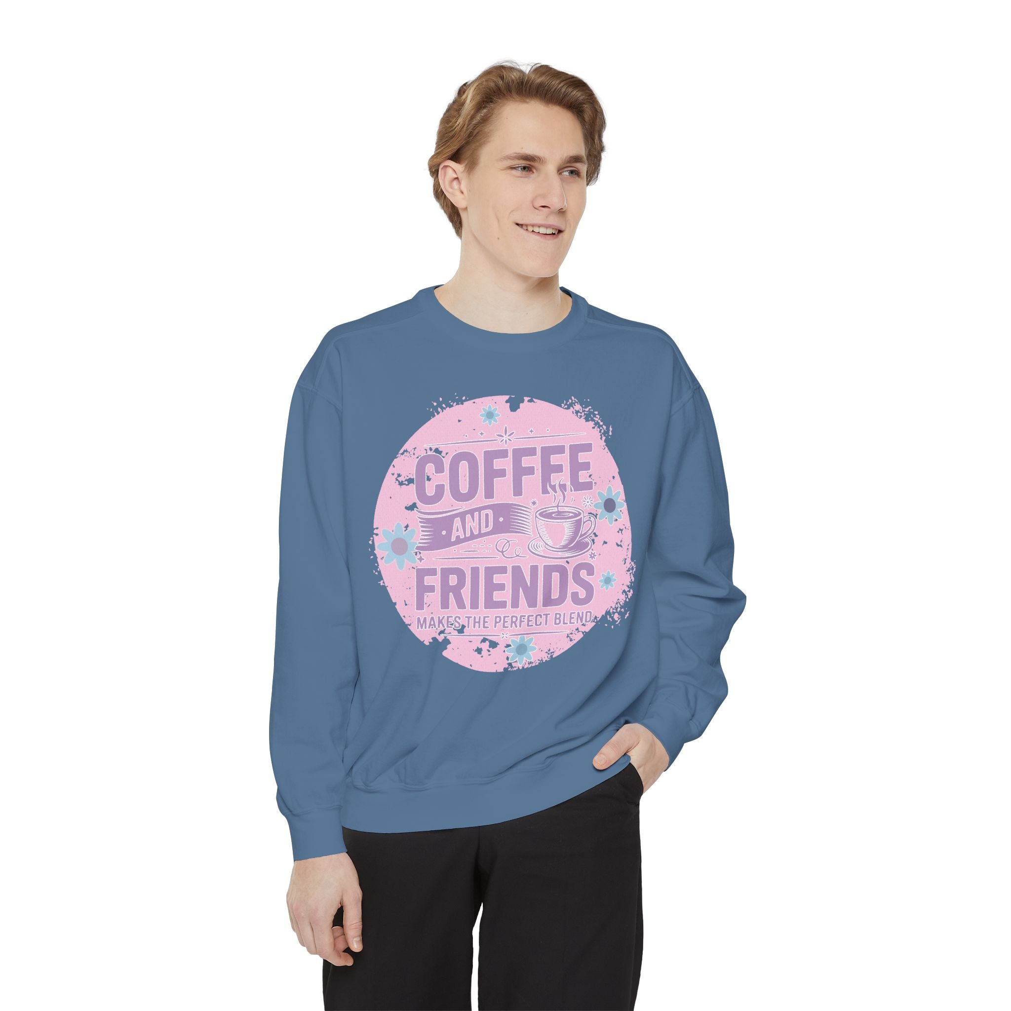 Coffee and Friends Sweatshirt — Cozy Floral Coffee Quote Crewneck