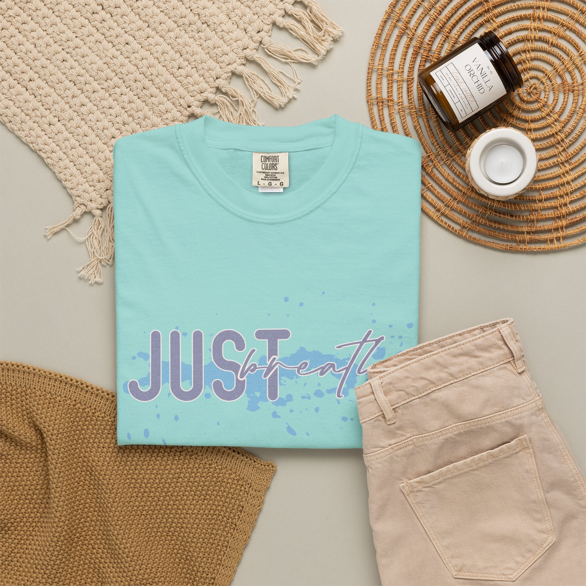 Just Breathe Textured T-Shirt — Relaxed Watercolor Script Tee