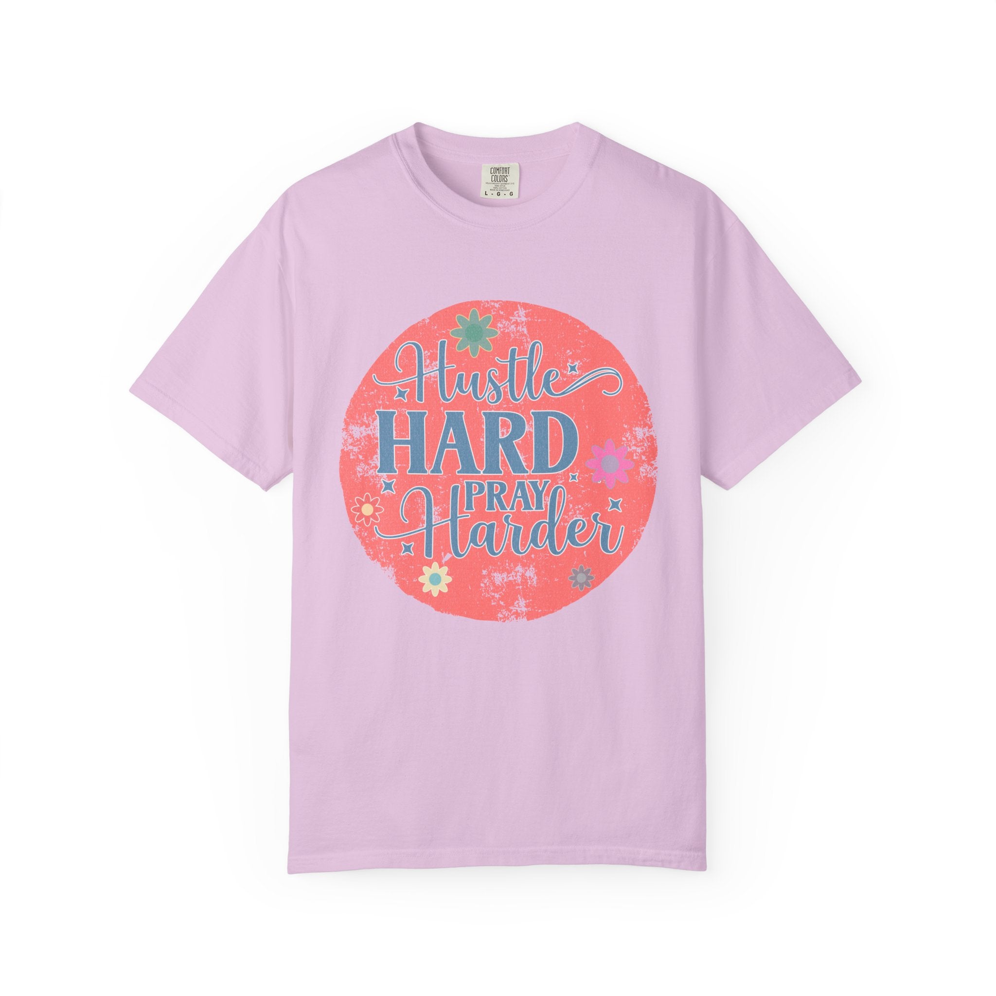 Textured Hustle Hard Pray Harder Tee — Inspirational Floral Graphic T-Shirt