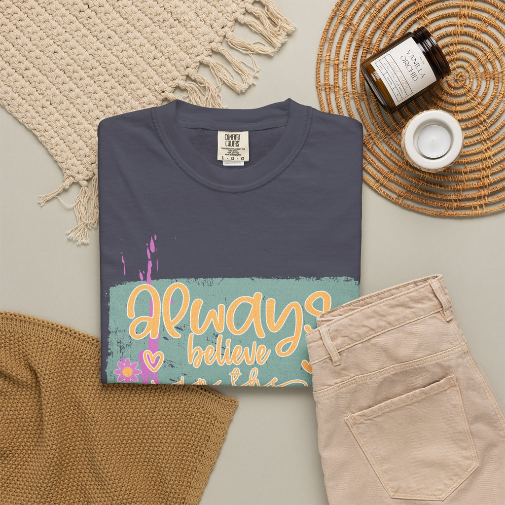 Textured Retro Believe In Impossible Unisex Garment-Dyed T-shirt