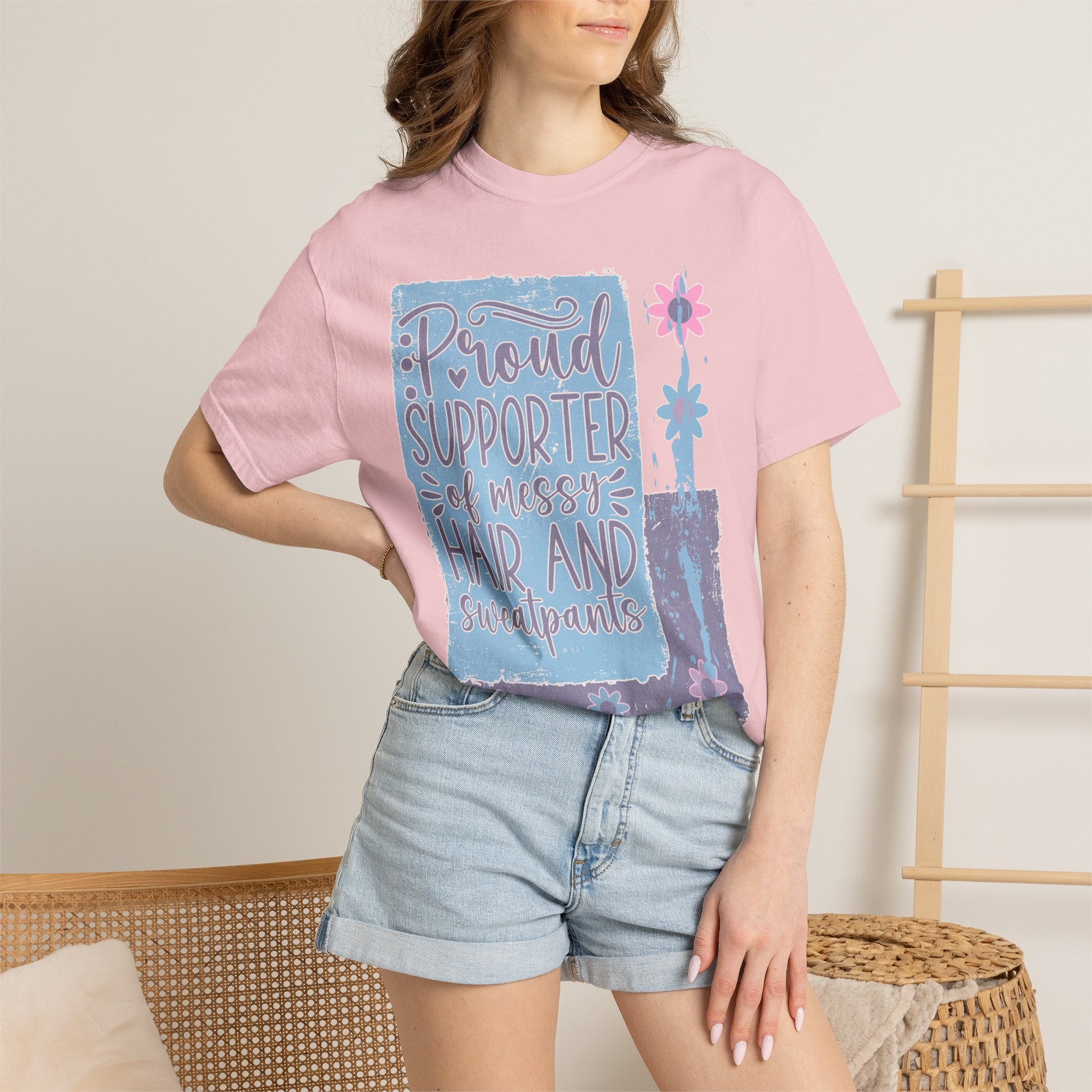 Supporter of Messy Hair & Sweatpants Textured T-Shirt