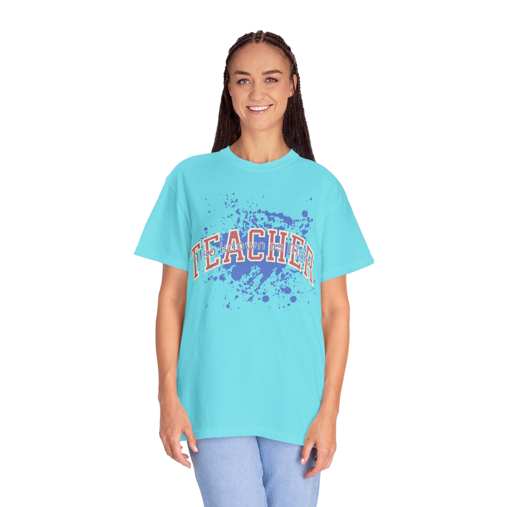 Teacher Also Known As Mom Textured T-Shirt — 'TEACHER' Collegiate Arc Design