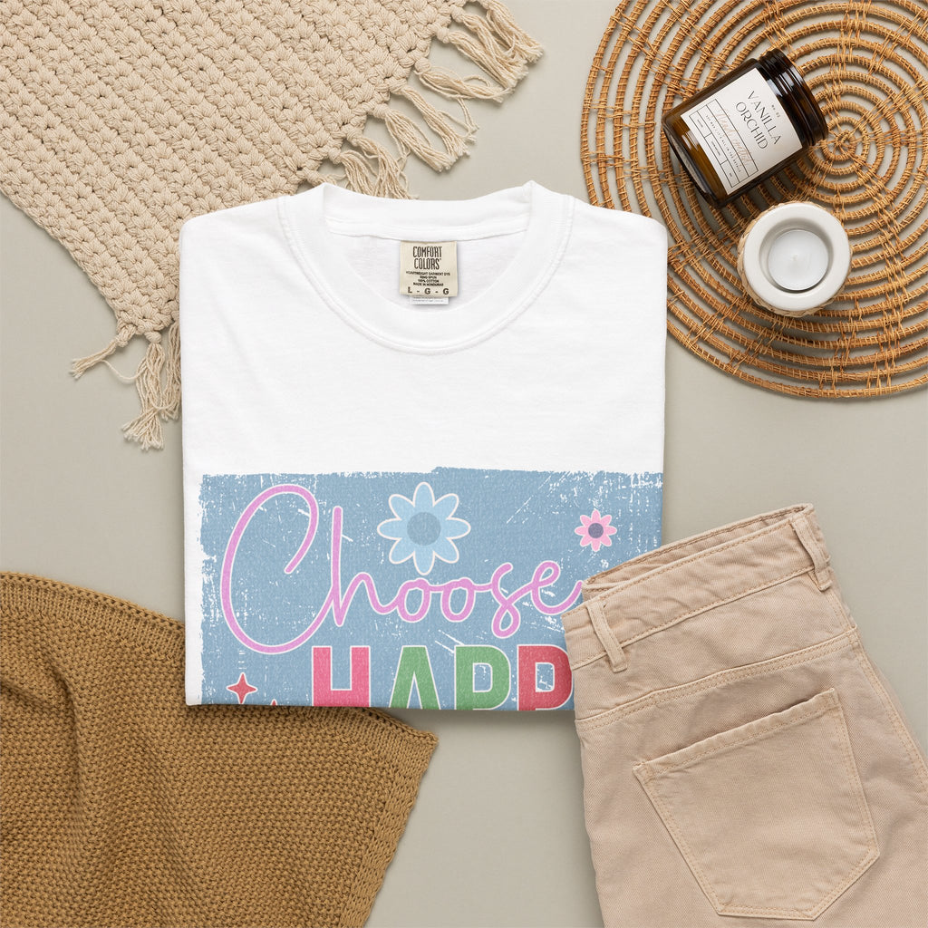 Choose HappyTextured T-Shirt — Positive Floral Graphic Tee