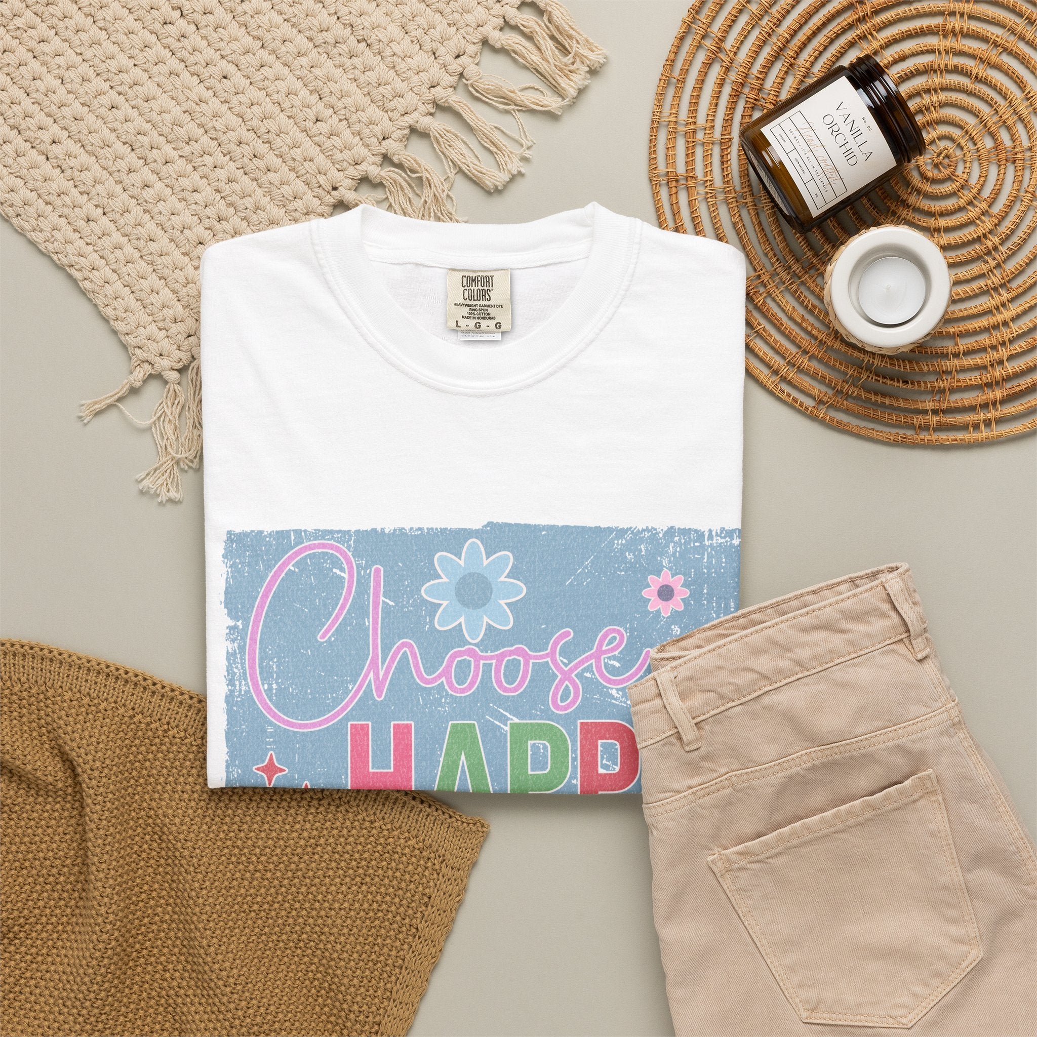 Choose HappyTextured T-Shirt — Positive Floral Graphic Tee