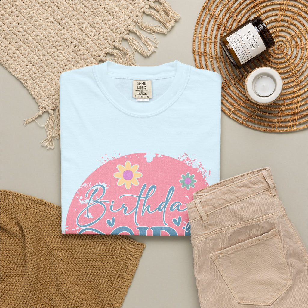 Birthday Girl Textured T-Shirt — Floral Pink Celebration Tee