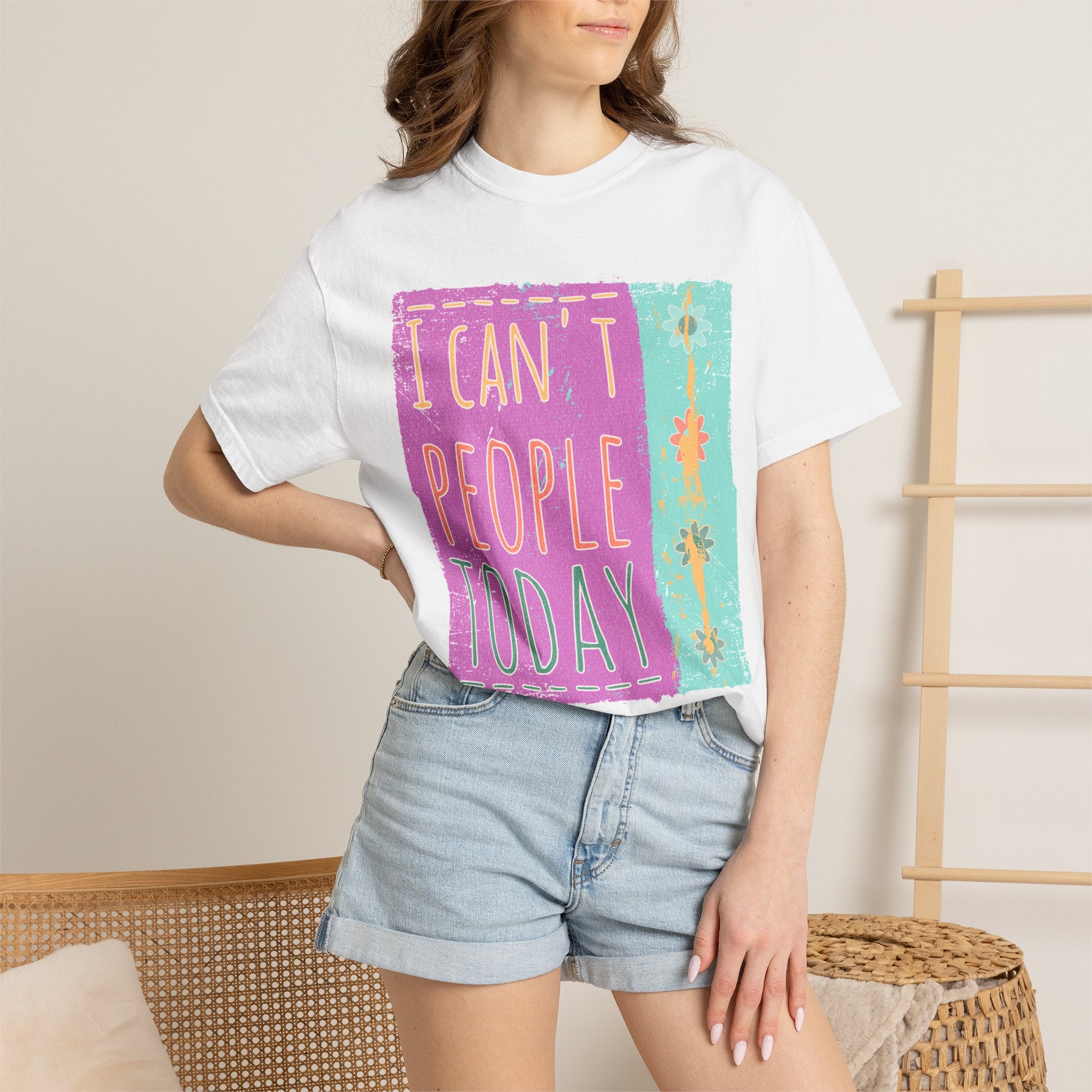 Textured I Can't People Today T-Shirt — Funny Introvert Graphic Tee