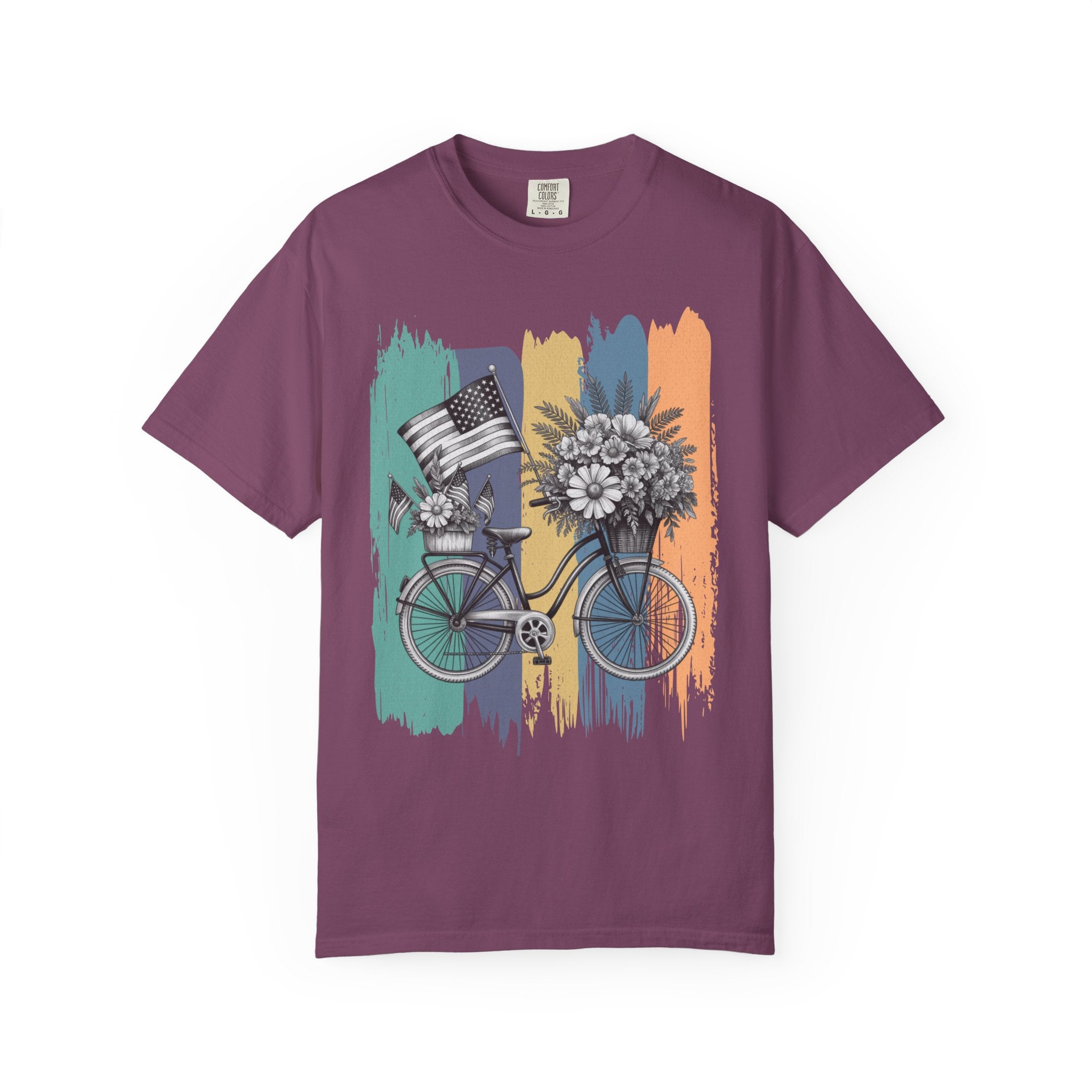 Textured Vintage Bicycle Bouquet T-Shirt — Americana Floral Bike Tee