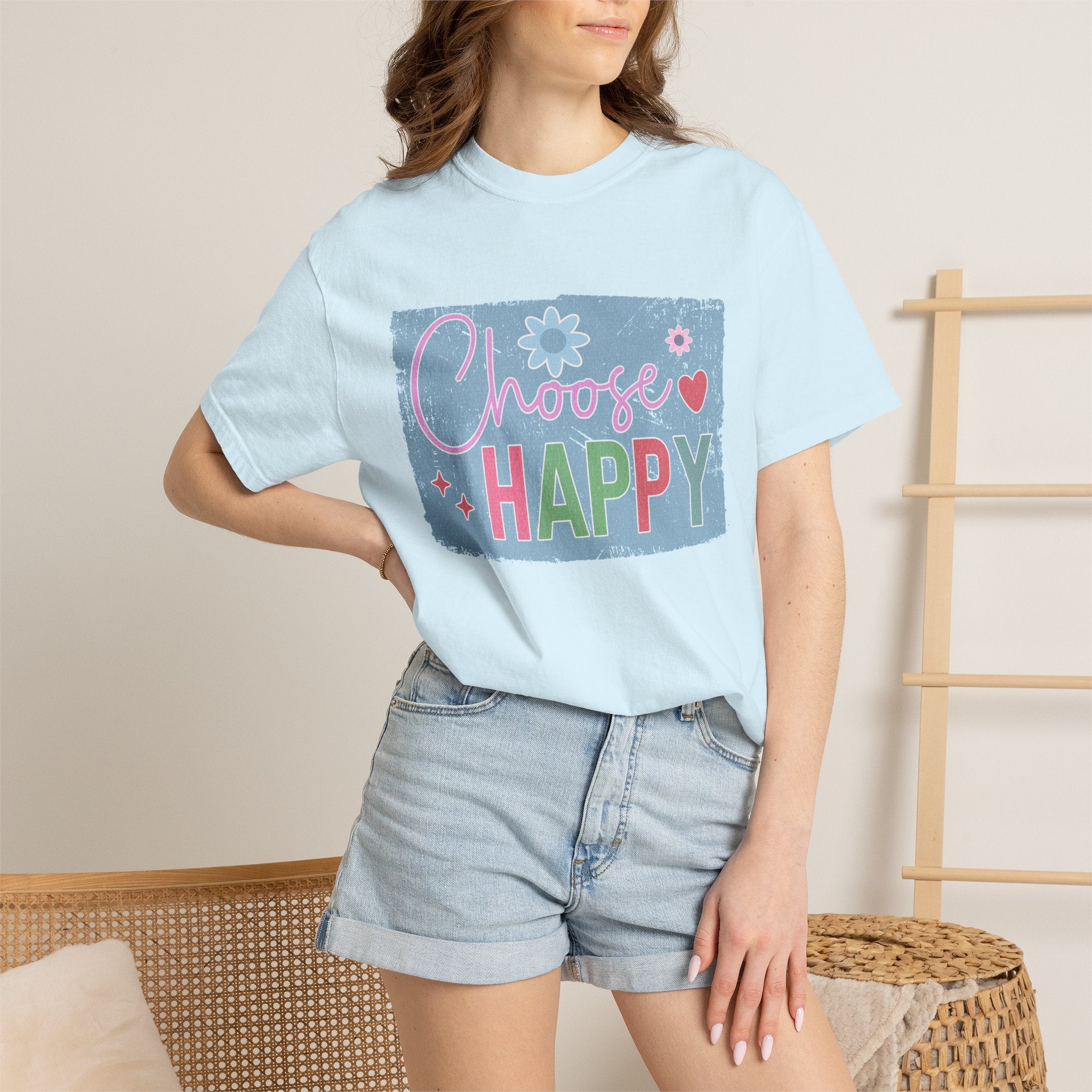 Choose HappyTextured T-Shirt — Positive Floral Graphic Tee
