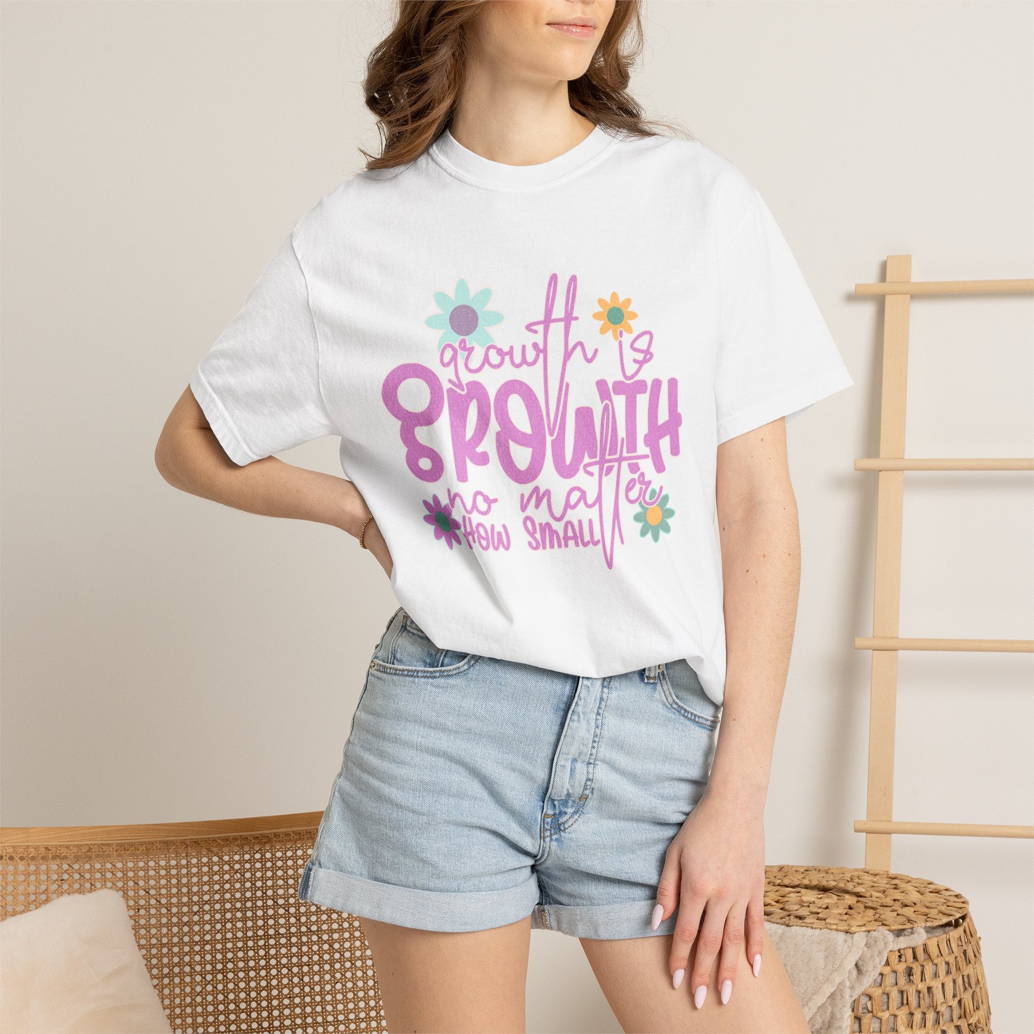 Textured Growth Is Growth T-Shirt — "Growth Is Growth No Matter How Small" Floral Tee