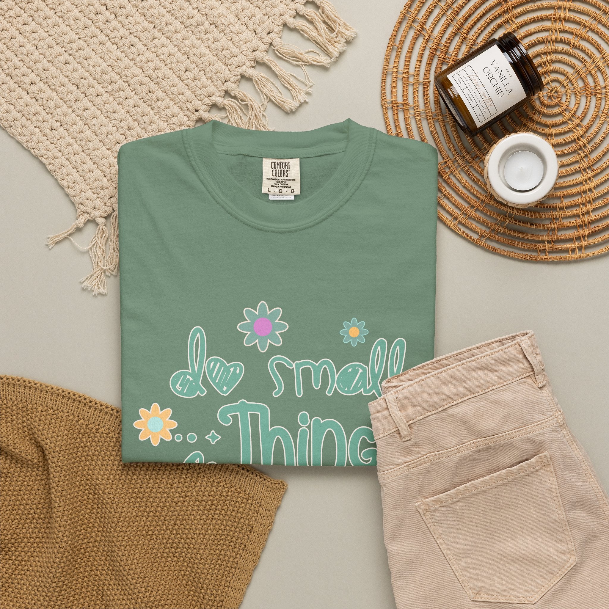 Textured T-Shirt — “Do Small Things With Great Love” Floral Inspirational Tee