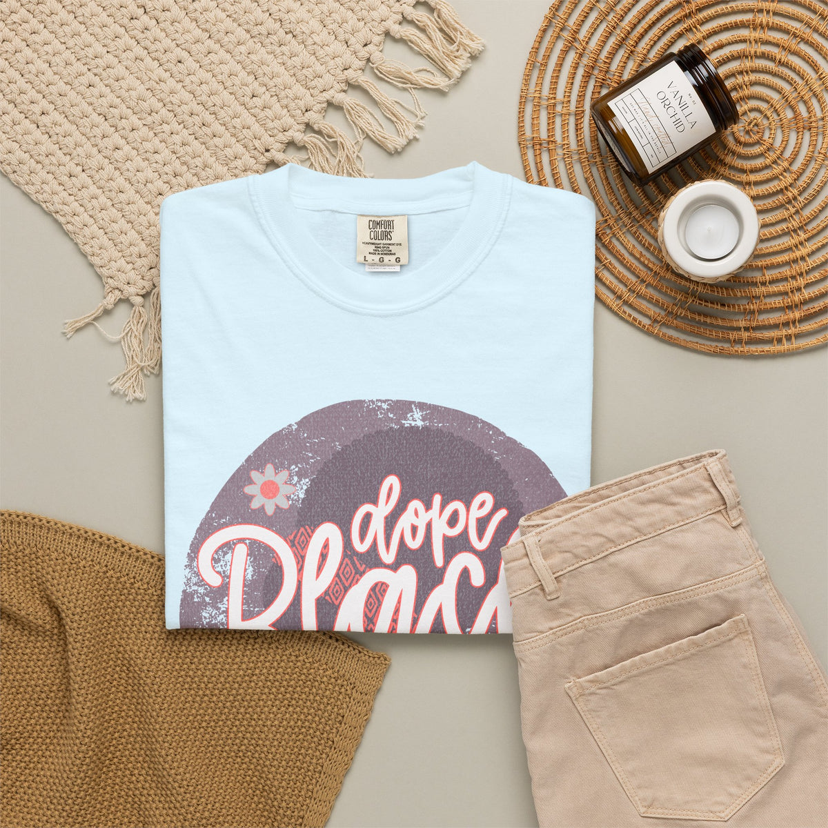 Dope Black Mom Textured T-Shirt — Floral Retro Circle Graphic for Proud Moms
