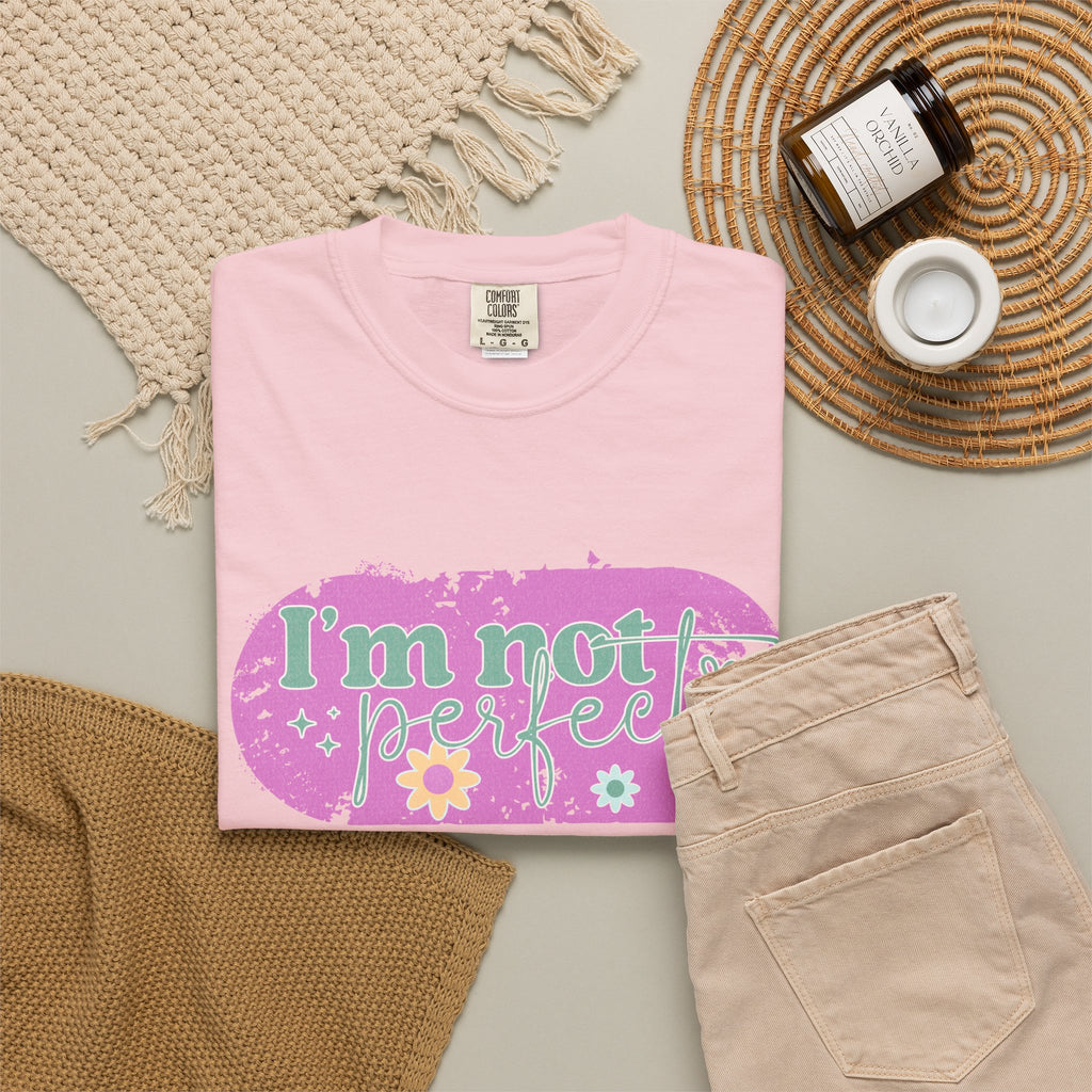 I'm Not Perfect Textured Floral Graphic T-Shirt