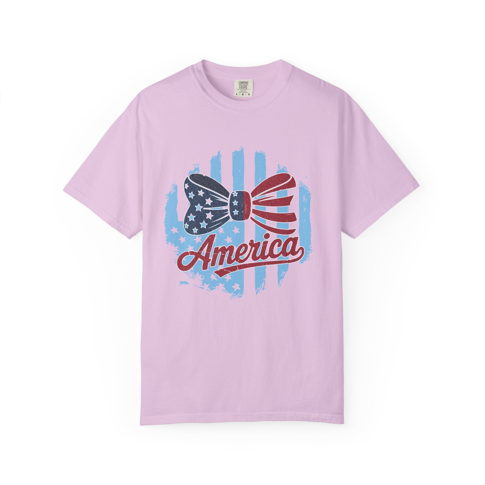 America Patriotic Bow Textured T-Shirt — USA Flag Graphic Tee for 4th of July