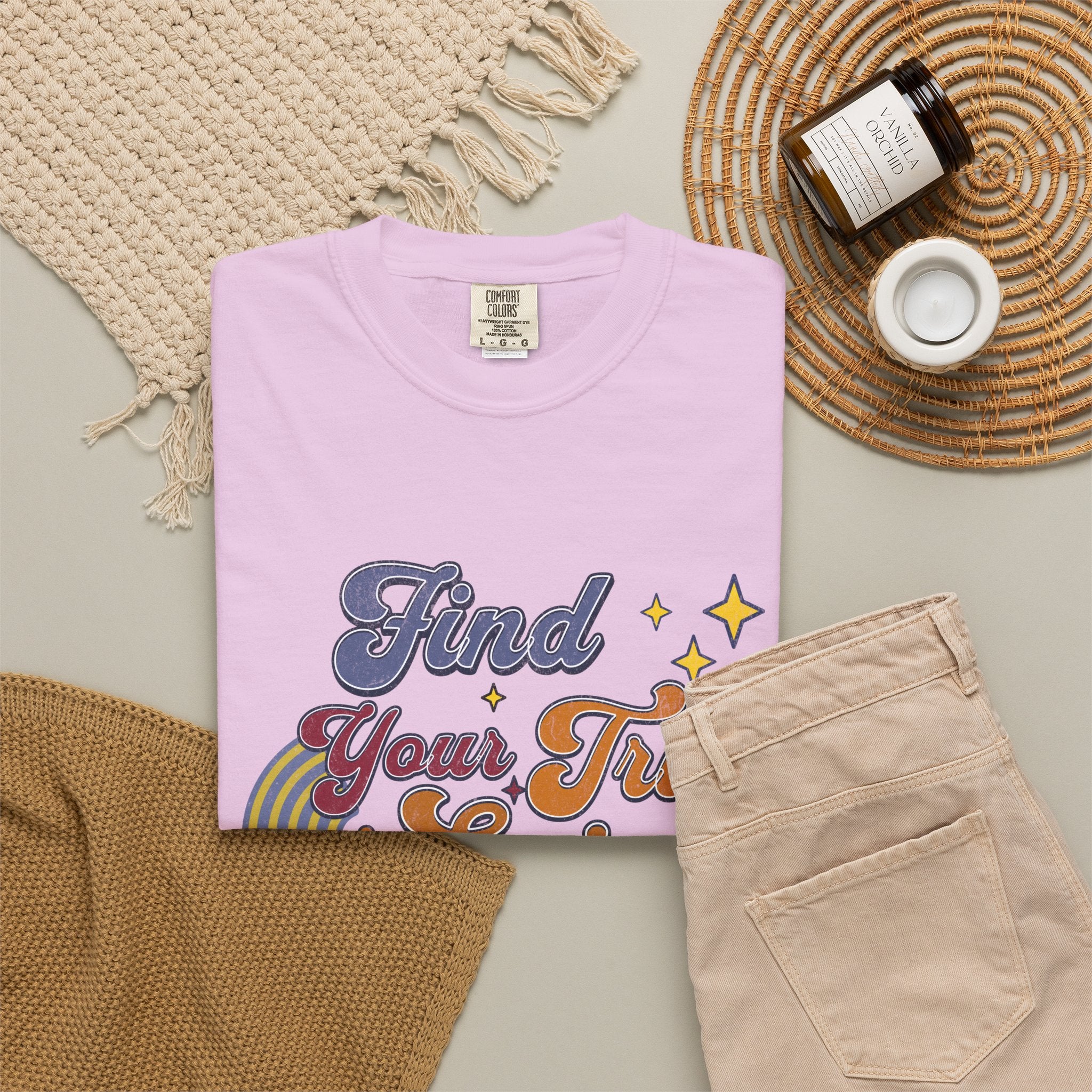 Textured Find Your True Spirit T-Shirt — Retro Rainbow Typography Tee