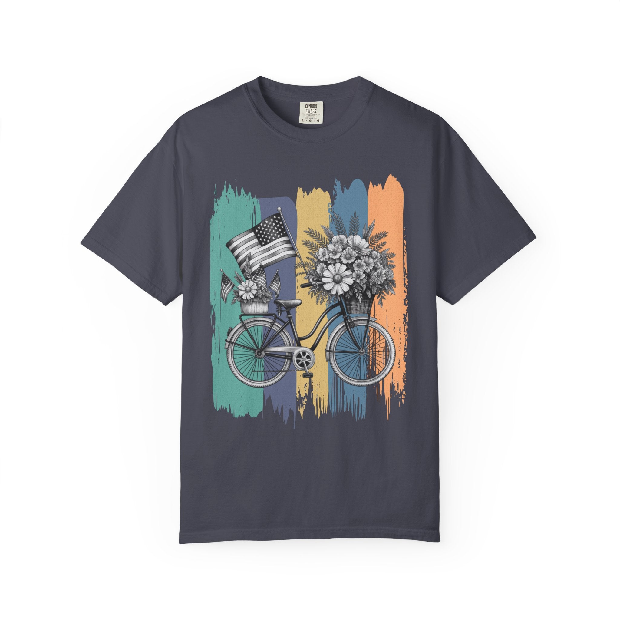 Textured Vintage Bicycle Bouquet T-Shirt — Americana Floral Bike Tee