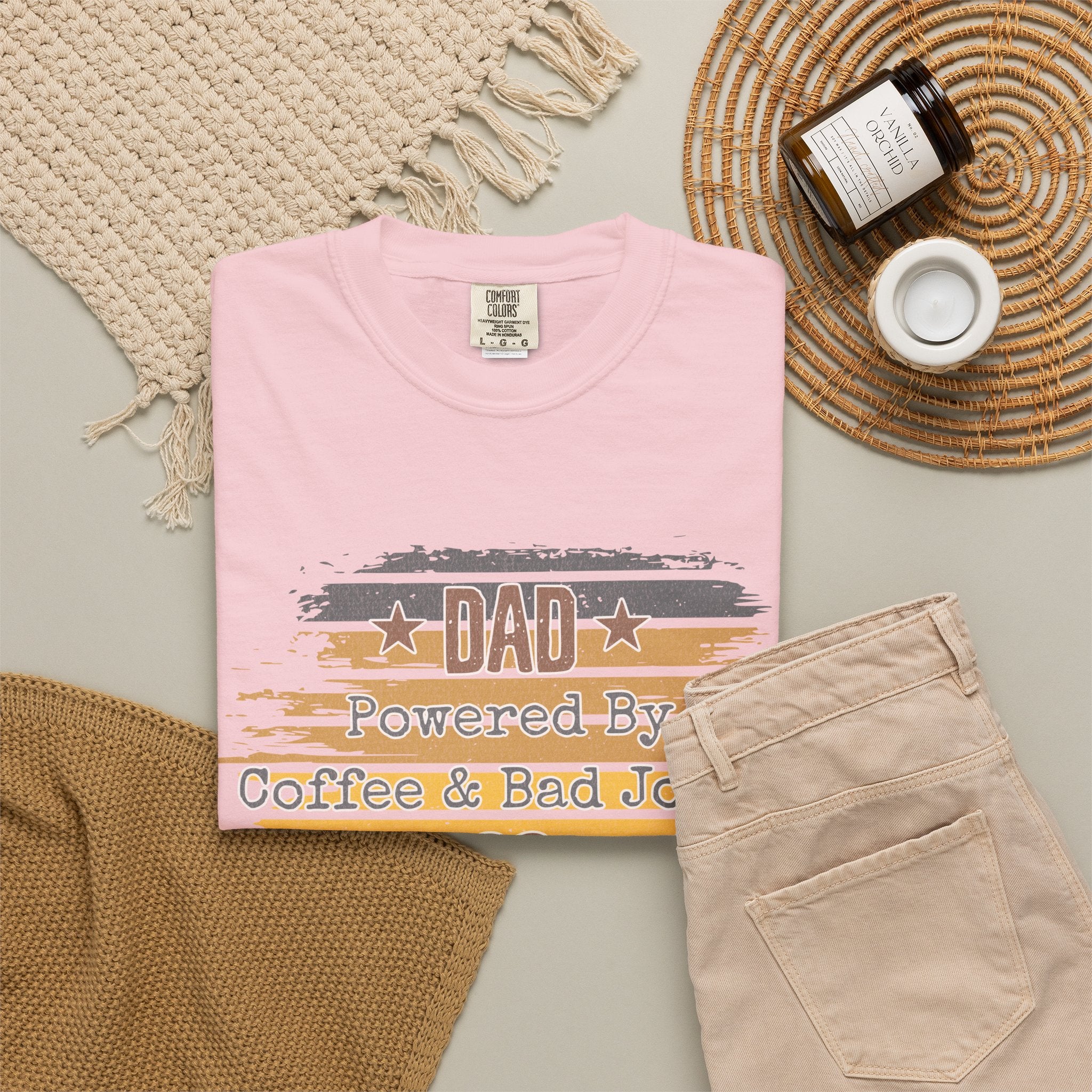 Dad Powered by Coffee & Bad Jokes Textured  T-Shirt