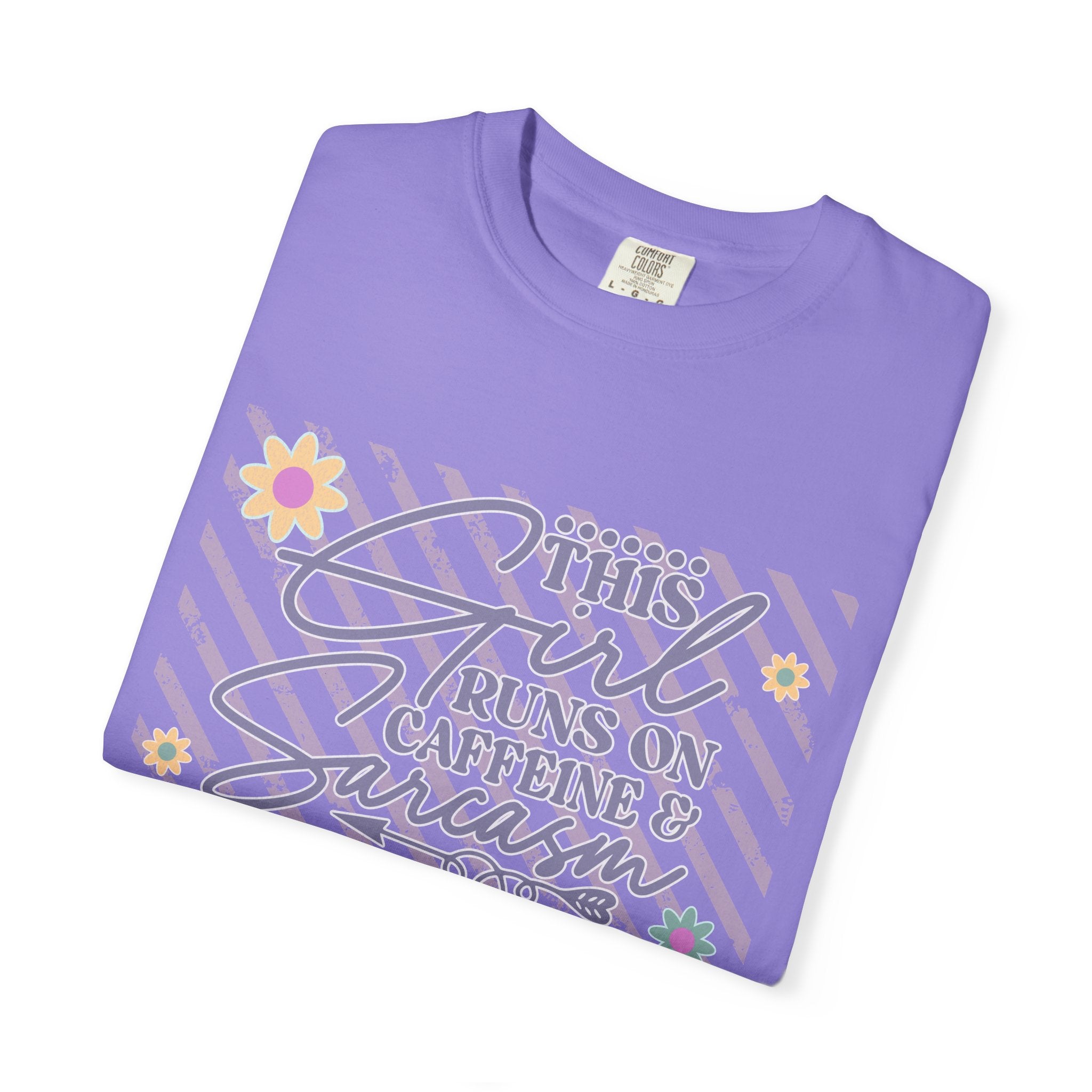 This Girl Runs On Caffeine & Sarcasm  — Textured Women's Graphic T-Shirt