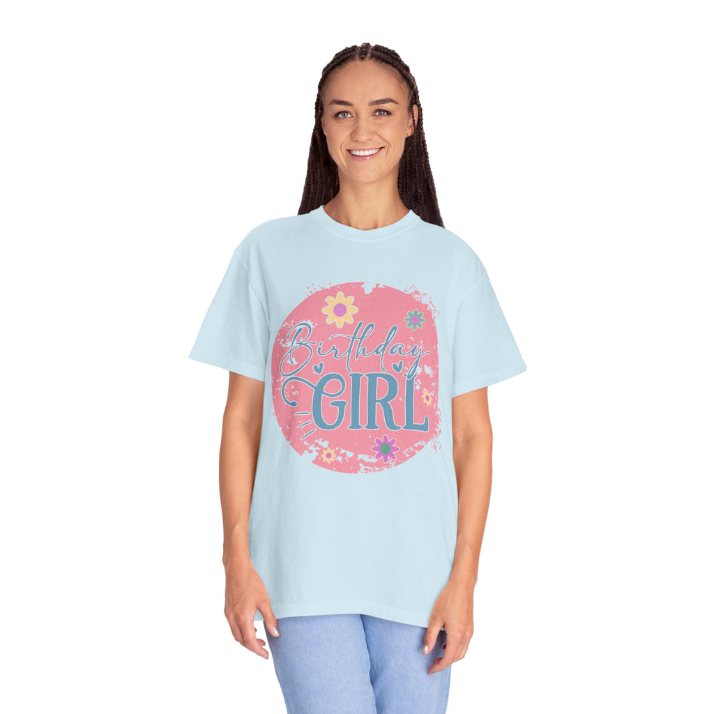 Birthday Girl Textured T-Shirt — Floral Pink Celebration Tee