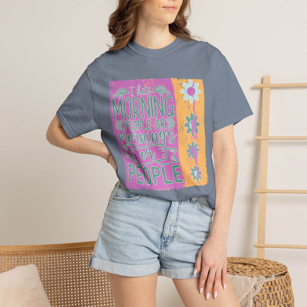 I Hate Morning People Textured  Shirt — Retro Flower Graphic Tee