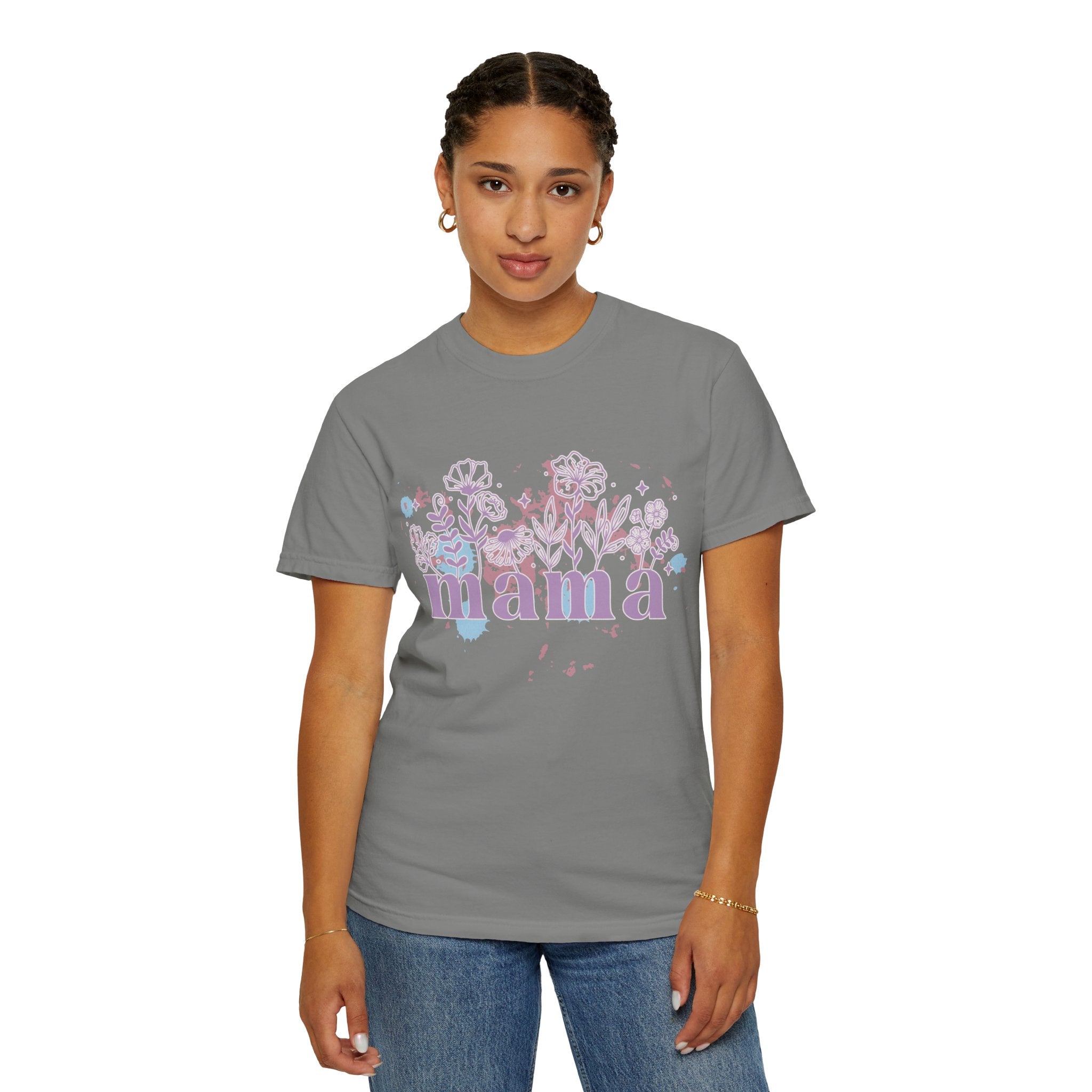 Mama Floral Splash Textured Tee — Pastel Garden Mother's Day T-Shirt