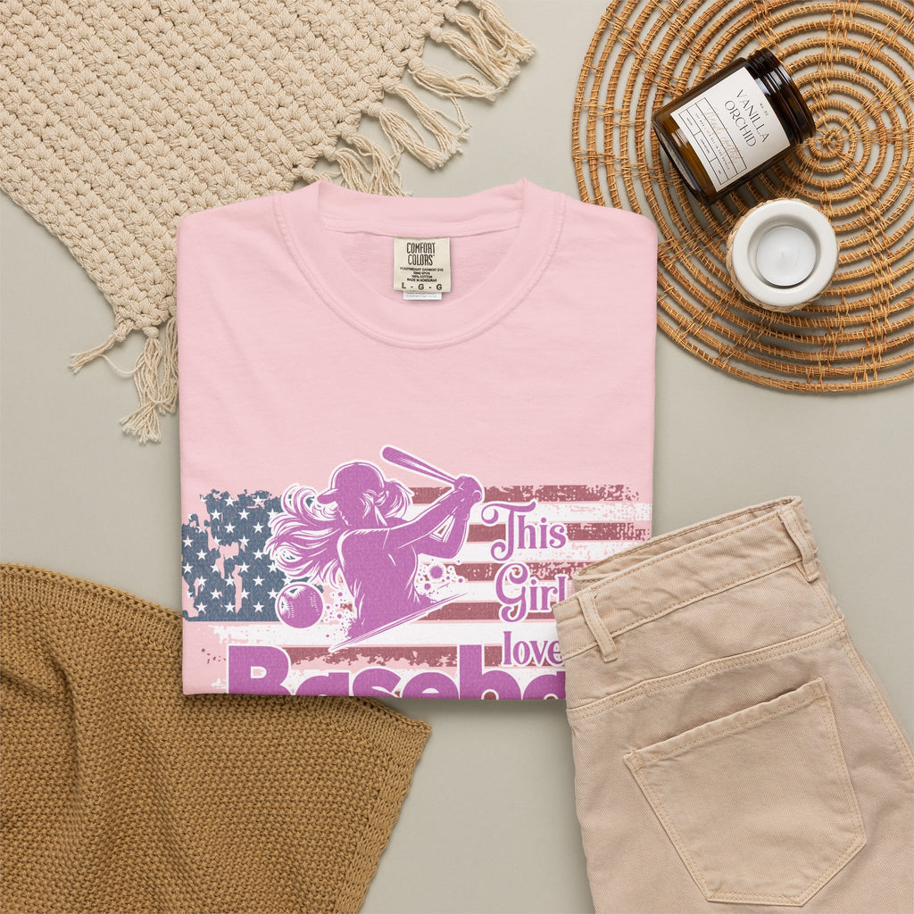 Texture This Girl Loves Baseball Shirt Vintage American Flag Pink Design